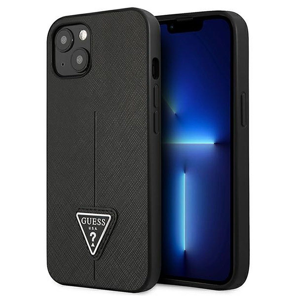 Guess Smartphone-Hülle Schutzhülle Handyhülle Handyschale 6,7 Zoll, Saffiano-Struktur, Dreieck-Logo, TPU-Rahmen