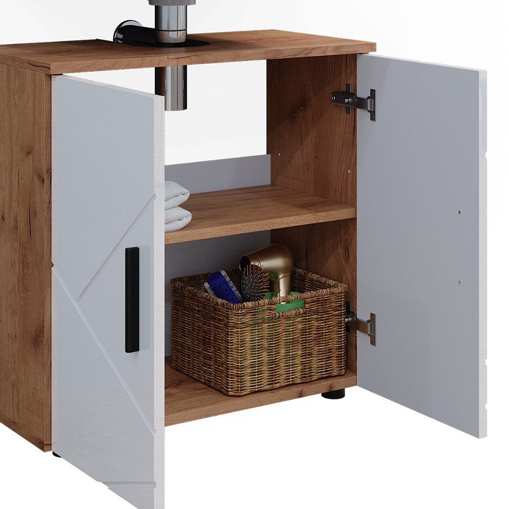 Vicco Badmöbel-Set Irma, Eiche/Weiß Hochglanz, 4 Teile, mit Hochschrank, (4 günstig online kaufen