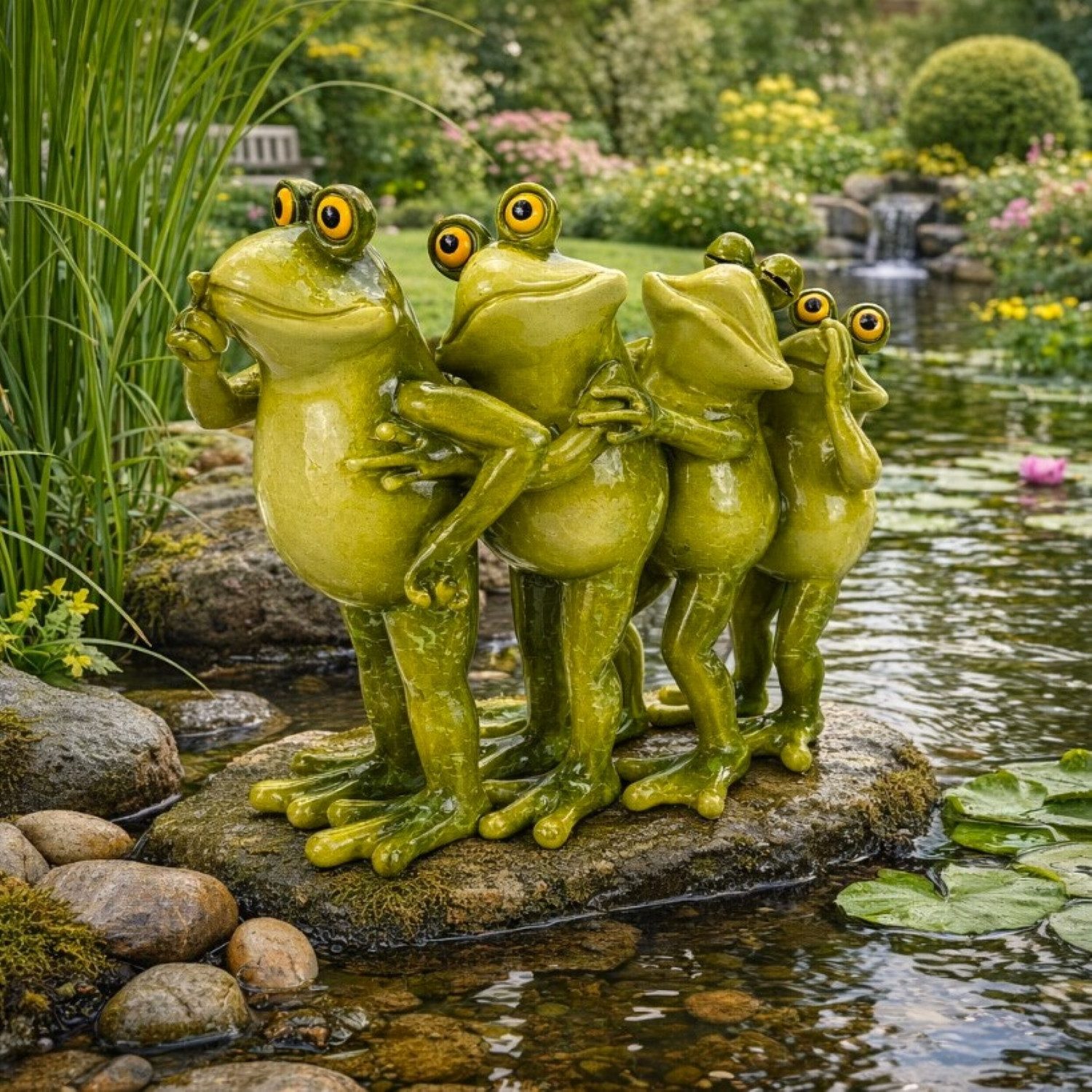 Online-Fuchs Gartenfigur lustige Frosch Polonaise für außen - Teichdeko Figuren - wetterfest, mit glänzendem Glossy-Look - 21 oder 33 cm lang