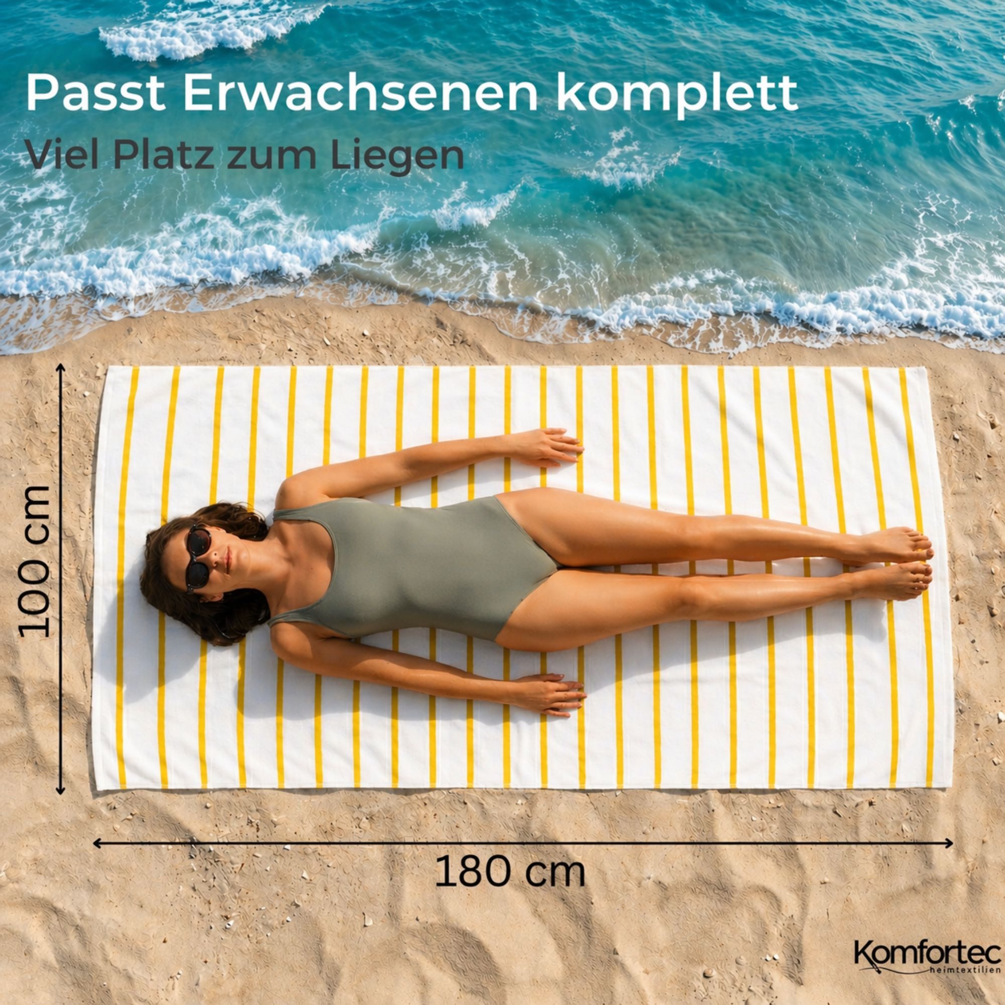 Komfortec Strandtuch 100x180 cm aus Baumwolle, Unifarben (1-St)
