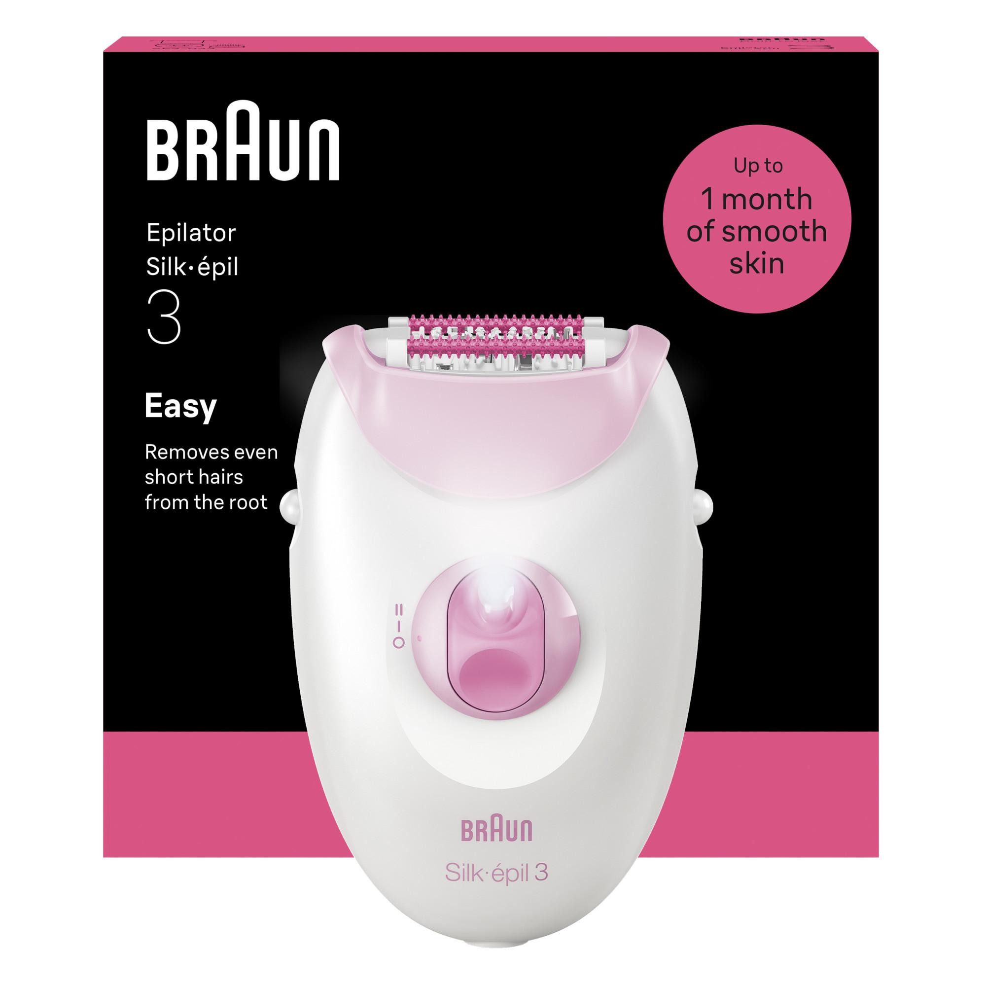 Braun Epilierer 3-000, Kabelgebunden, langlebig, mit Smartlight und Massagerollen rosa