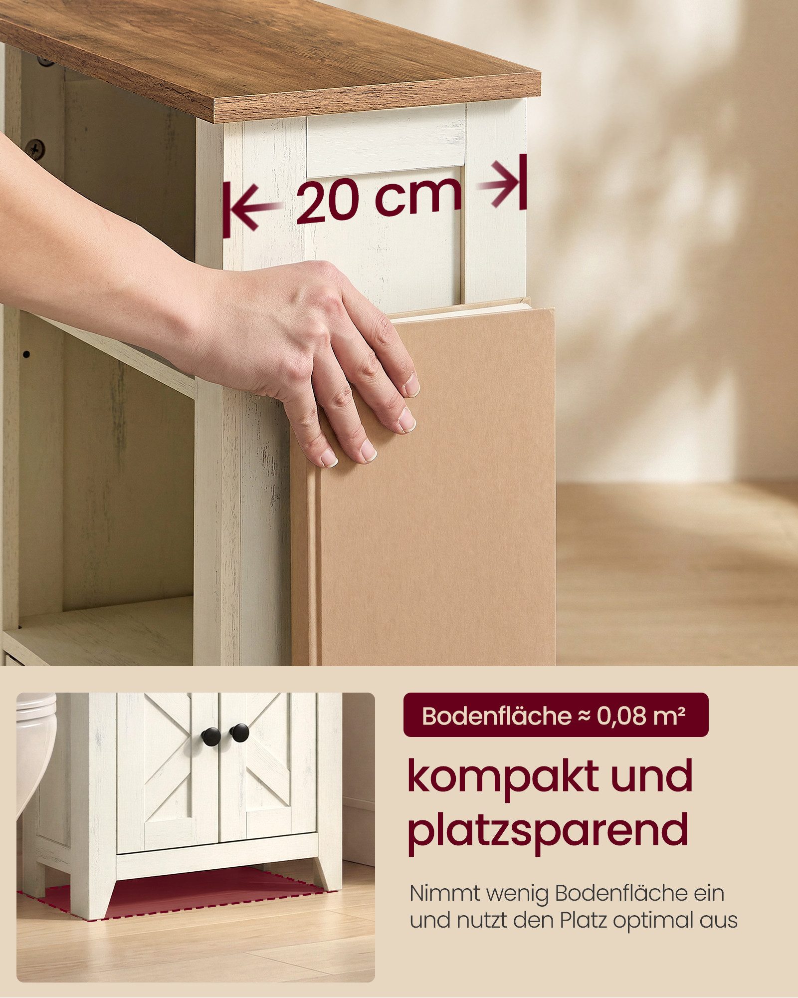 VASAGLE Badkommode Aufbewahrungsschrank Badschrank im Landhausstil, verstellbare Ablage, Badezimmerschrank, Schrank, offene Fächer, mit Türen