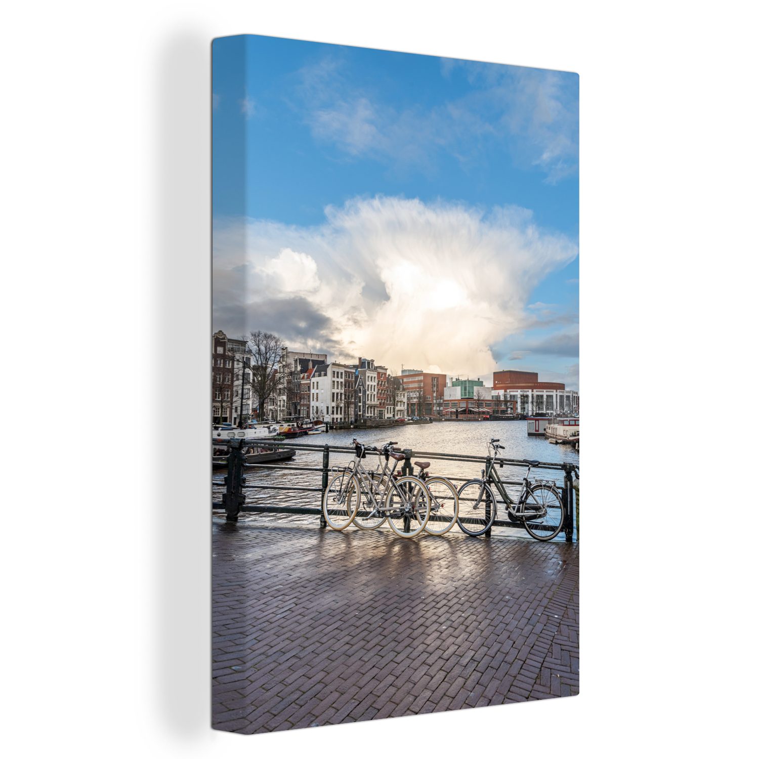 OneMillionCanvasses® Leinwandbild Amsterdam - Fahrrad - Wolken, (1 St), Leinwandbild fertig bespannt inkl. Zackenaufhänger, Gemälde, 20x30 cm