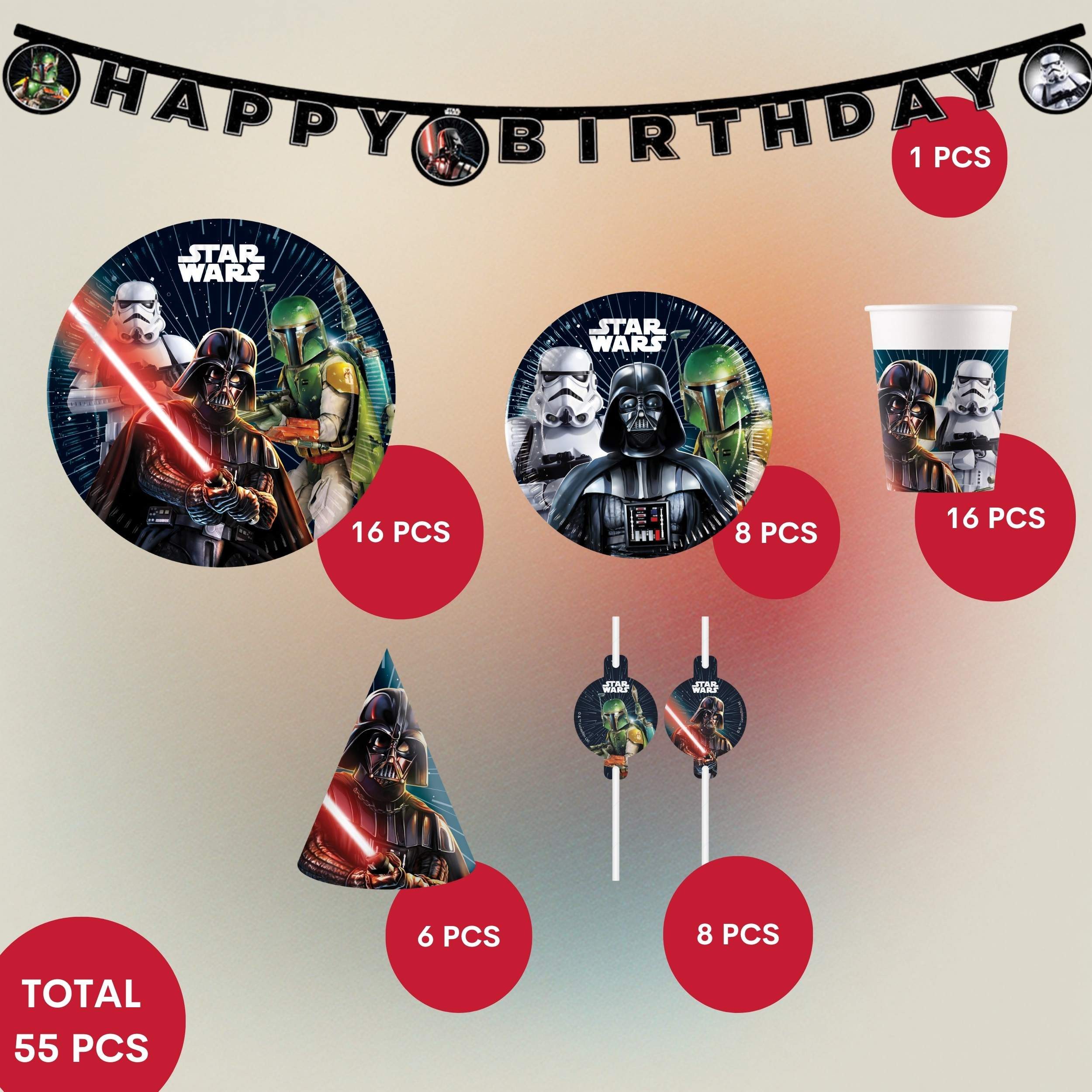 Procos Einweggeschirr-Set 55-tlg. Star Wars Galaxy Party Set für Kindergeburtstag, 16 Personen – Bild 2 von 5