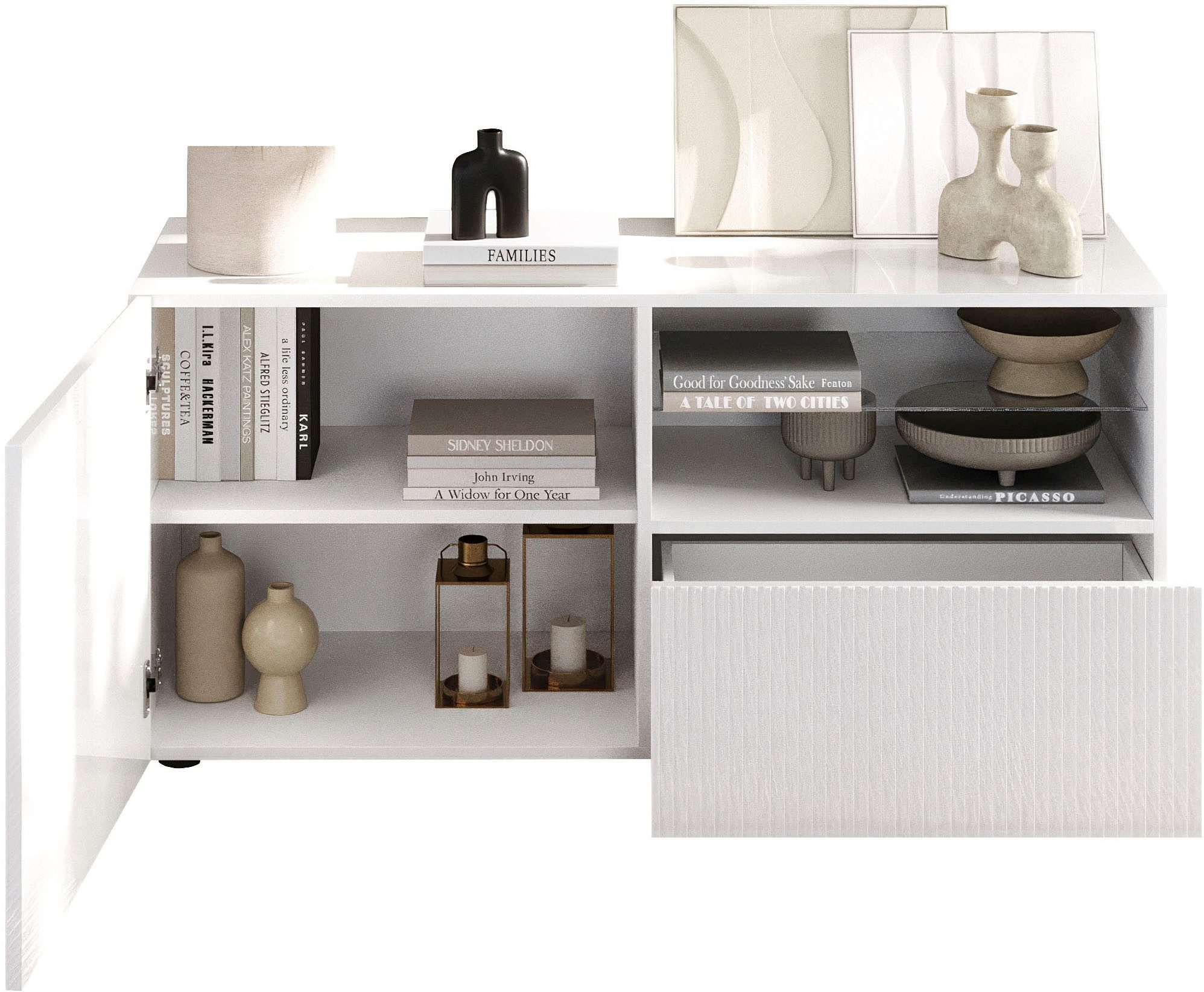 Home affaire Lowboard Rio Breite 120 cm, TV-Board 1 Tür u. 1 Schubkasten, TV-Schrank, geriffelte MDF-Fronten, modern u. elegant, Kabelführung, platzsparend