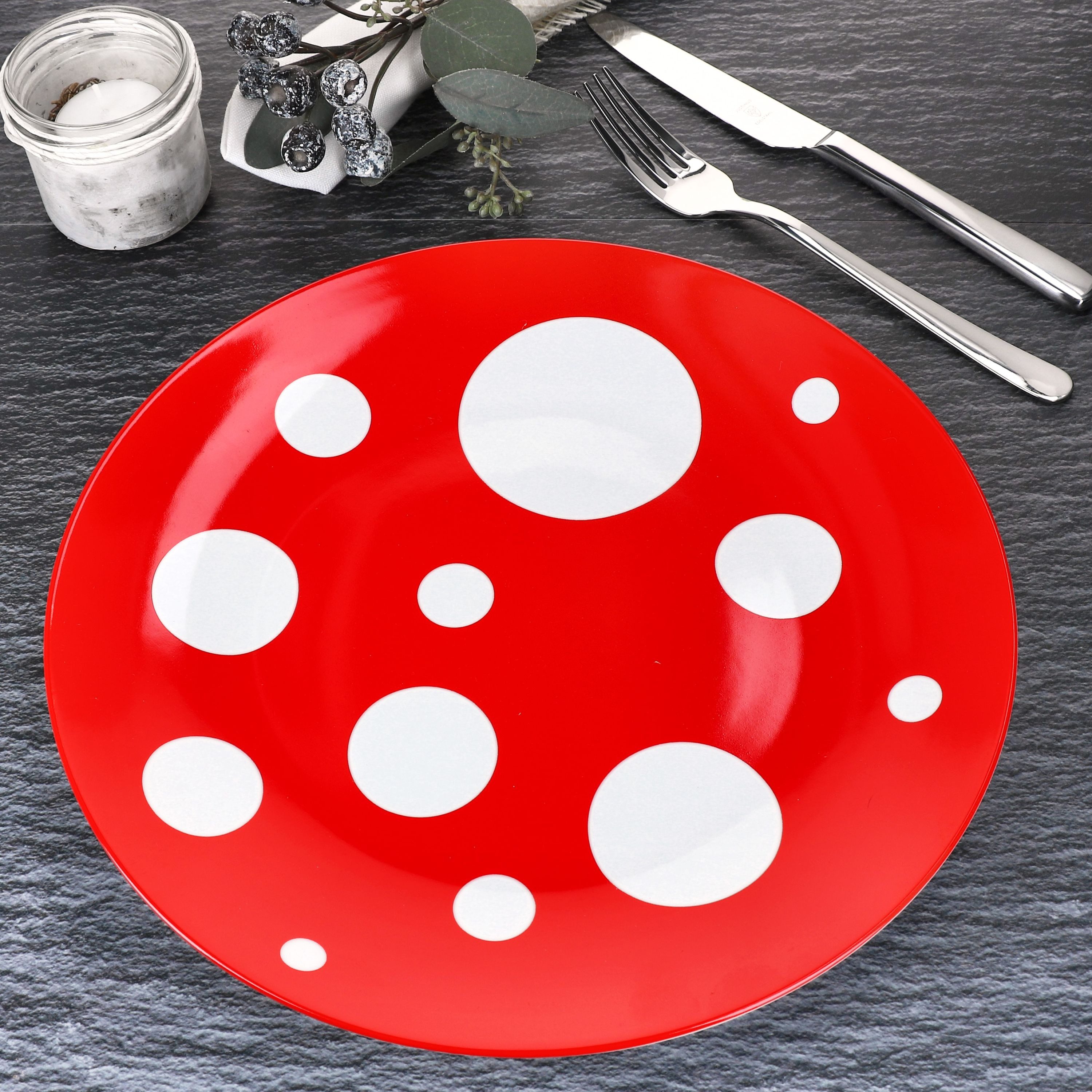 MamboCat Speiseteller 6er Set Pula rot Speiseteller Ø27cm Porzellan groß Essteller Punkte