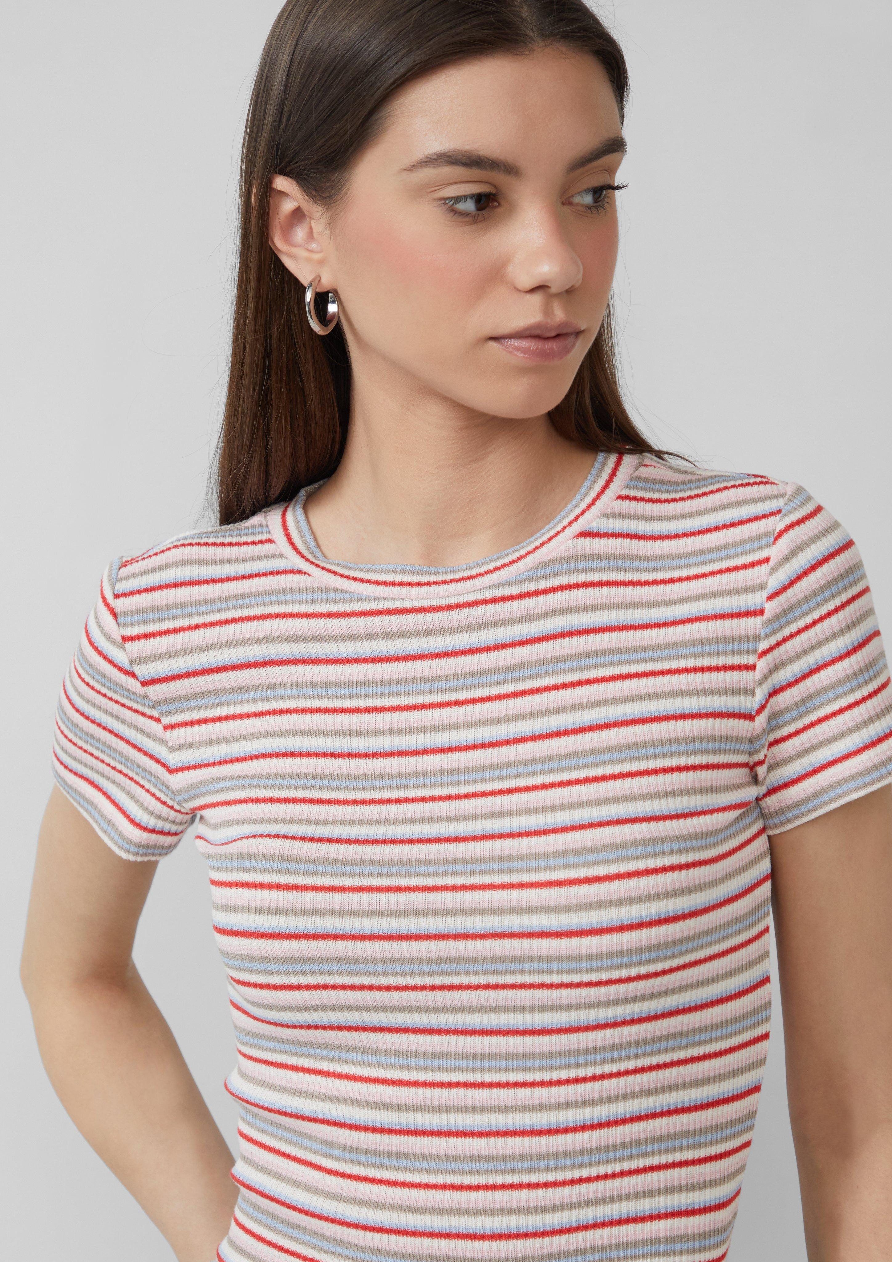 QS Kurzarmshirt schmal geschnittenes Ringelshirt günstig online kaufen