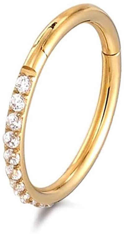 Karisma Piercing-Set Karisma Titan Gold G23 Hinged Segmentring Charnier/Conch Clicker Ring Piercing Ohrring Zirkonia Stärke 1,2mm - 6mm