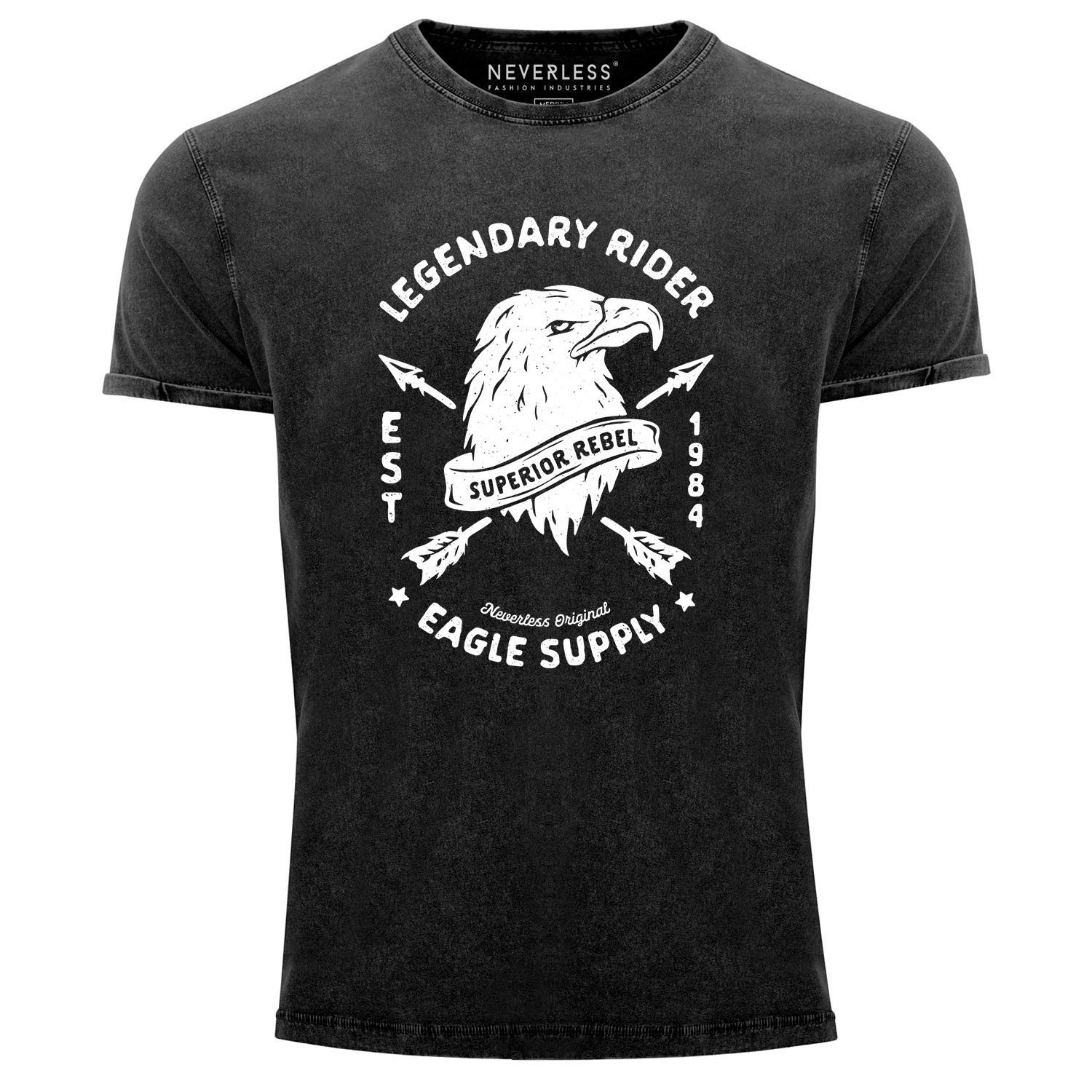 Legendary Herren Slim Fit Neverless® Look mit T-Shirt Vintage Supply Rider Print-Shirt Neverless Used Shirt Print Aufdruck Eagle Printshirt