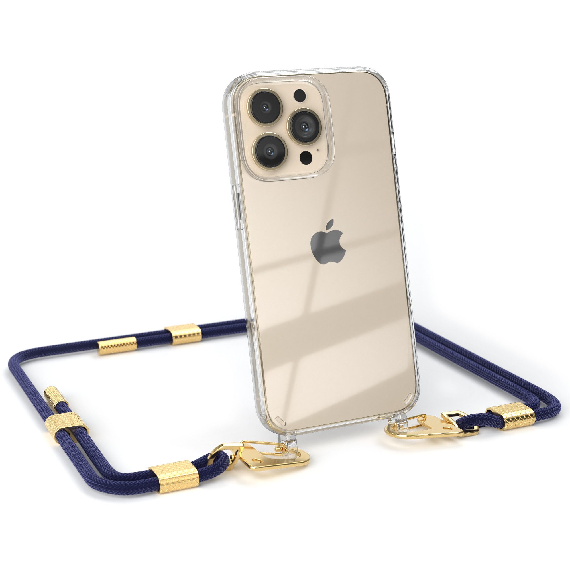 EAZY CASE Handykette Silikonhülle mit Kette für Apple iPhone 13 Pro 6,1 Zoll, Hülle mit Band 2in1 Handyband Etui Case mit Kordel Dunkelblau Navy