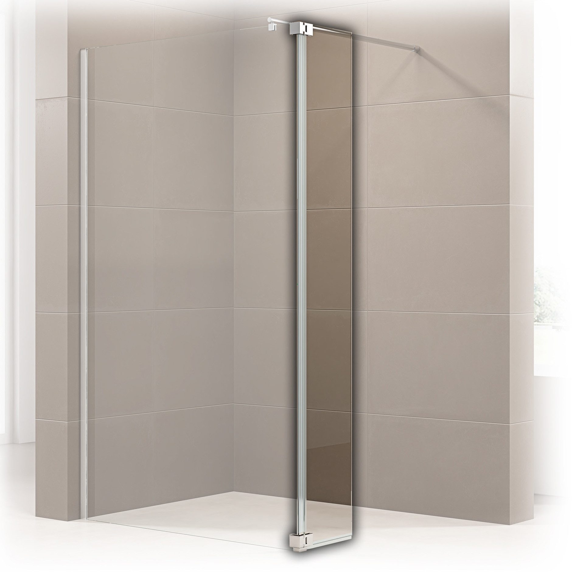 Bernstein Walk-in-Dusche NT106 30x200 cm Klarglas, ESG Sicherheitsglas, Spritzschutz beweglich 10mm Nano Glas Chrom