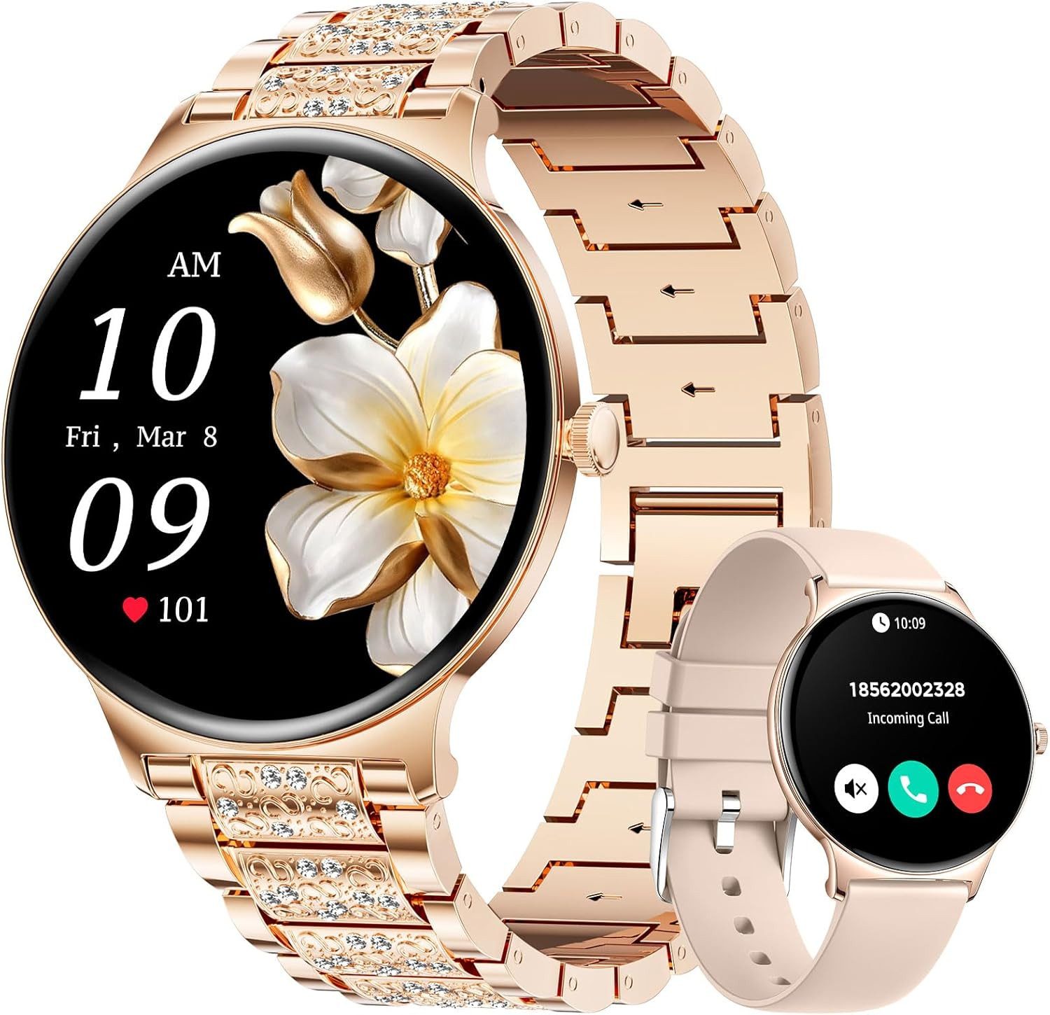 Lige FV12-A Smartwatch (3,6 cm, android ios), Elegante Damen-Smartwatch mit AMOLED-Display und 120 Sportmodi
