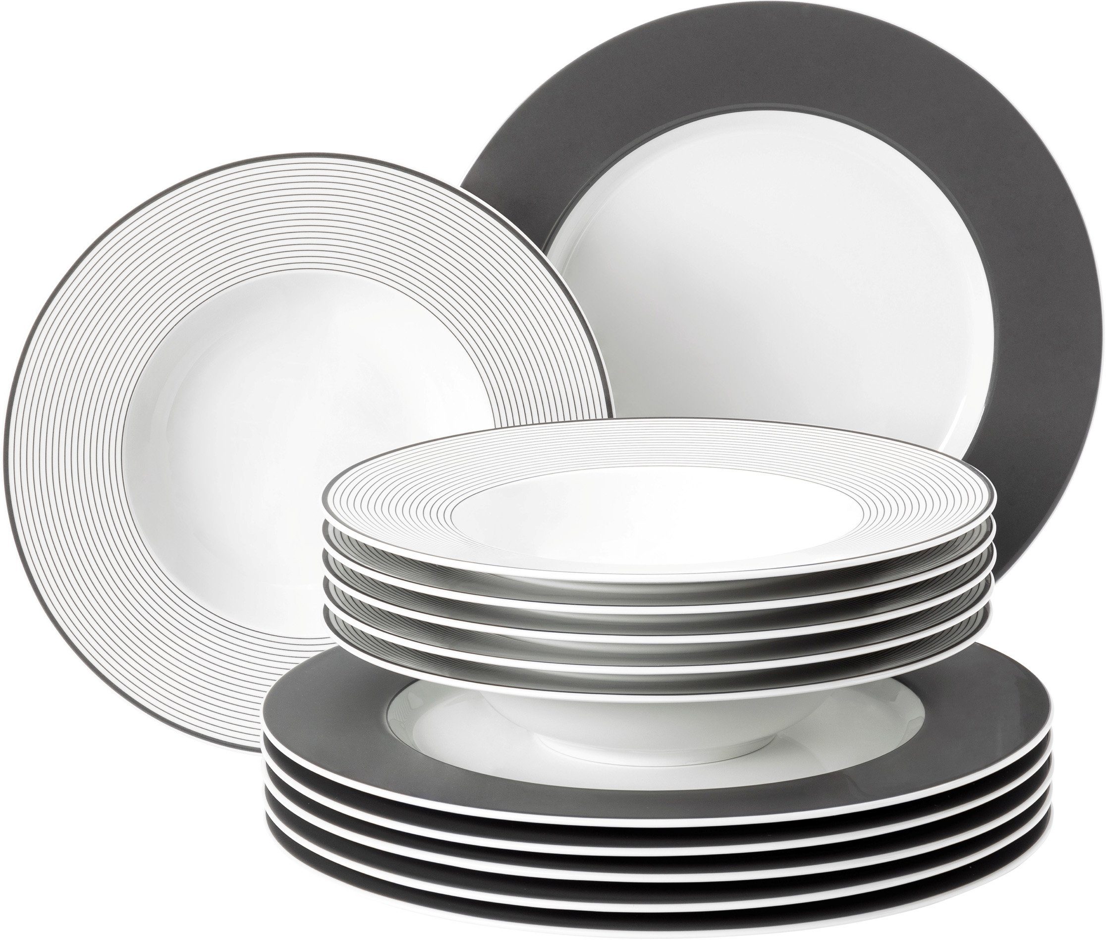 Seltmann Weiden Tafelservice Teller Set, Geschirr-Set No Limits Moments (12-tlg), 6 Personen, Porzellan, Suppenteller, Made in Germany, 12 Teile, für 6 Personen
