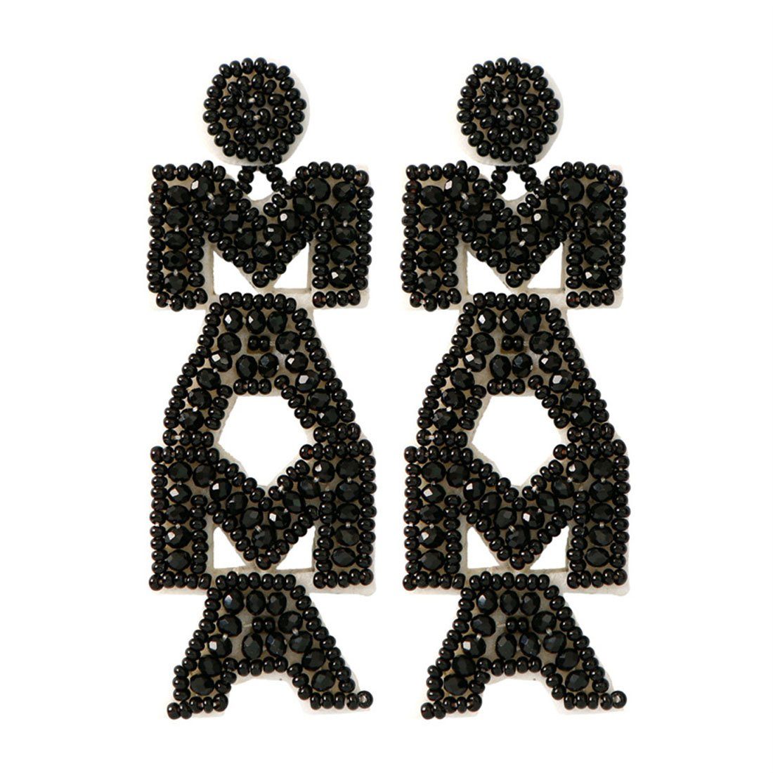 DÖRÖY Paar Ohrhänger Frauen böhmischen gewebten Ohrringe, Vintage kreative Ohrringe Schwarz