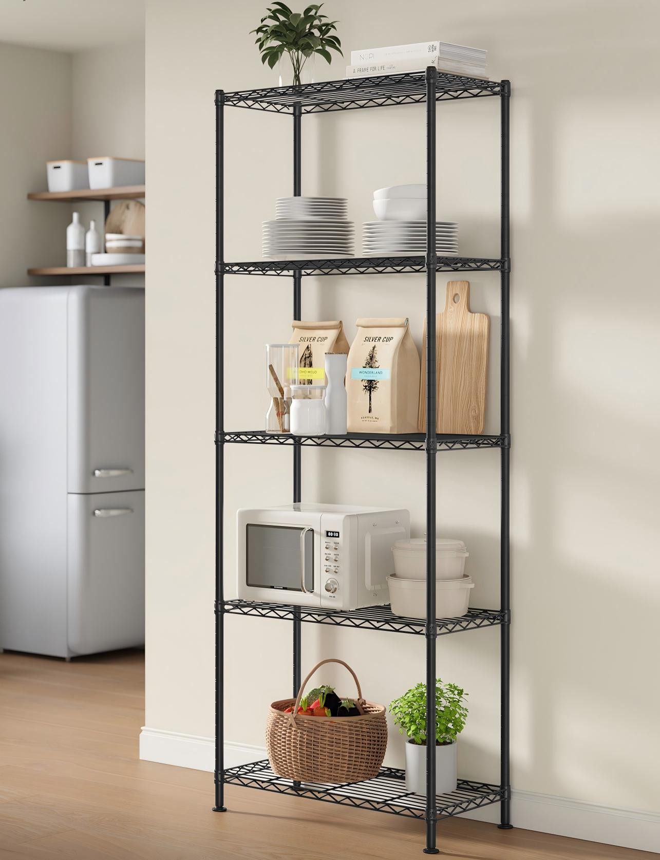 SONGMICS Standregal Metallregal, höhenverstellbare Ablagen, Standregal für Garage, 5 Ebenen, 30 x 60 x 161 cm, für Schlafzimmer Wohnzimmer