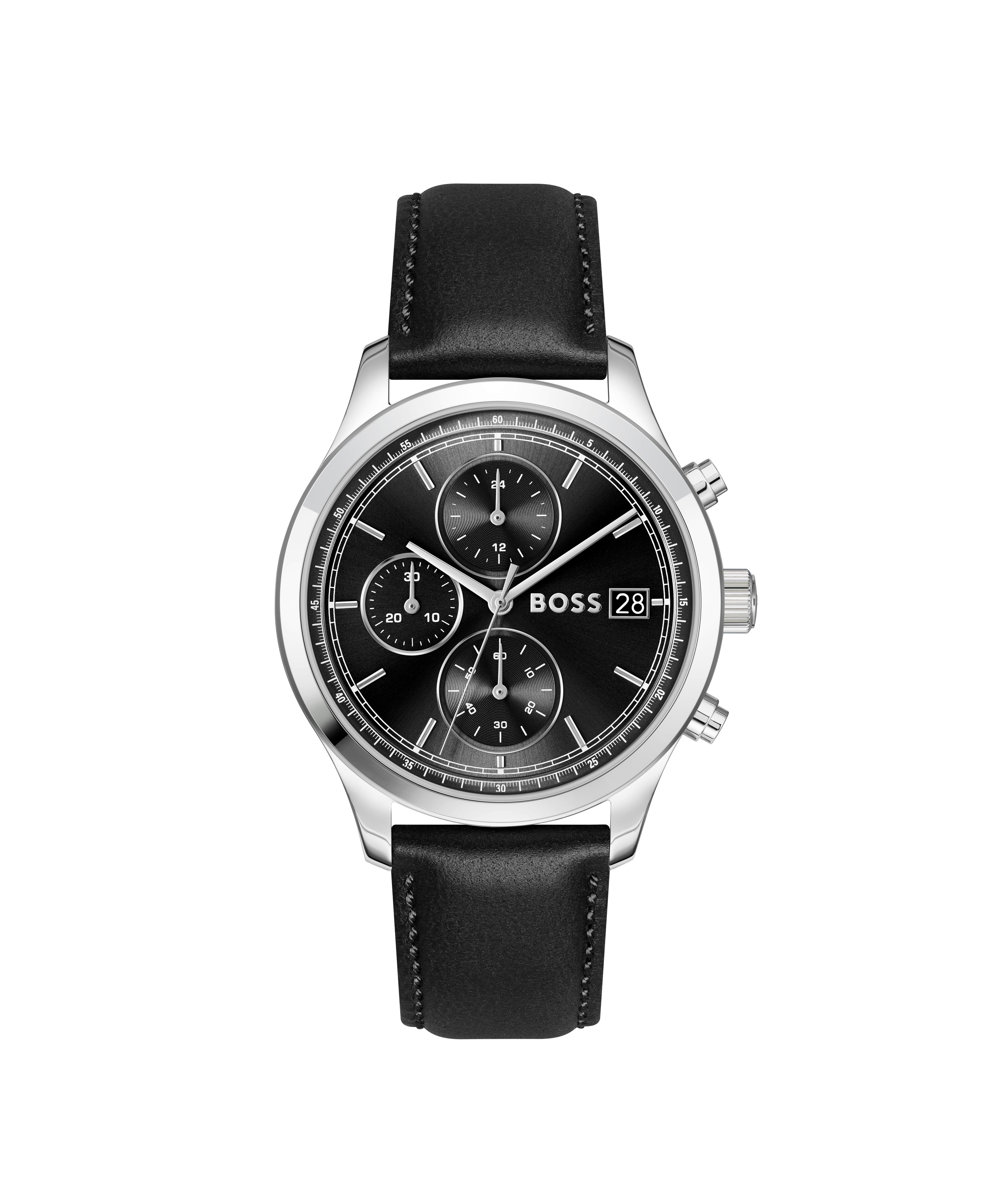 BOSS Chronograph STRATUS 1514326, Quarzuhr, Armbanduhr, Herrenuhr, Lederarmband, analog, Tag