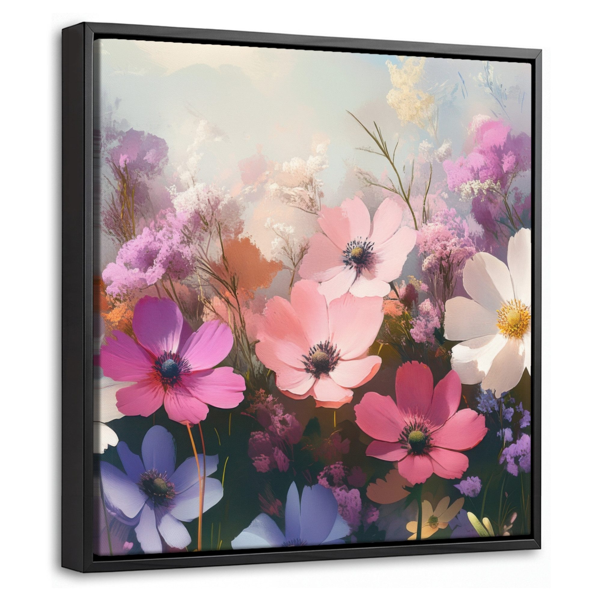 OneMillionCanvasses® Leinwandbild mit Rahmen - Blumen - Bunt - Blühend, Fotodruck (1 St), Leinwand Bilder Klein, Wand Dekoration Aesthetic 20x20cm