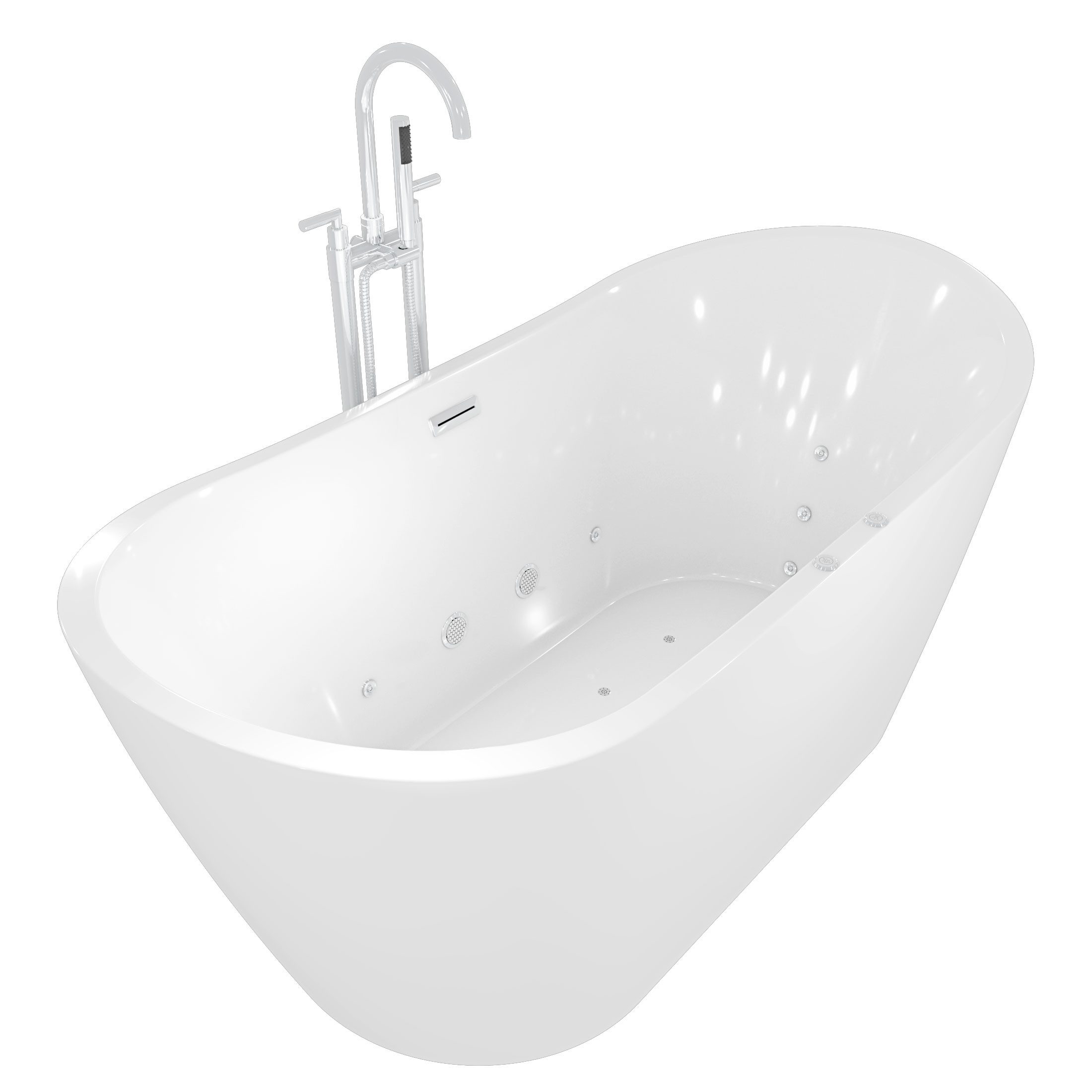 AcquaVapore Whirlpool-Badewanne freistehende Wanne F23 180cm Whirlpool Luft & Wasser Armatur AF03, (1-tlg), mit Ablaufgarnitur