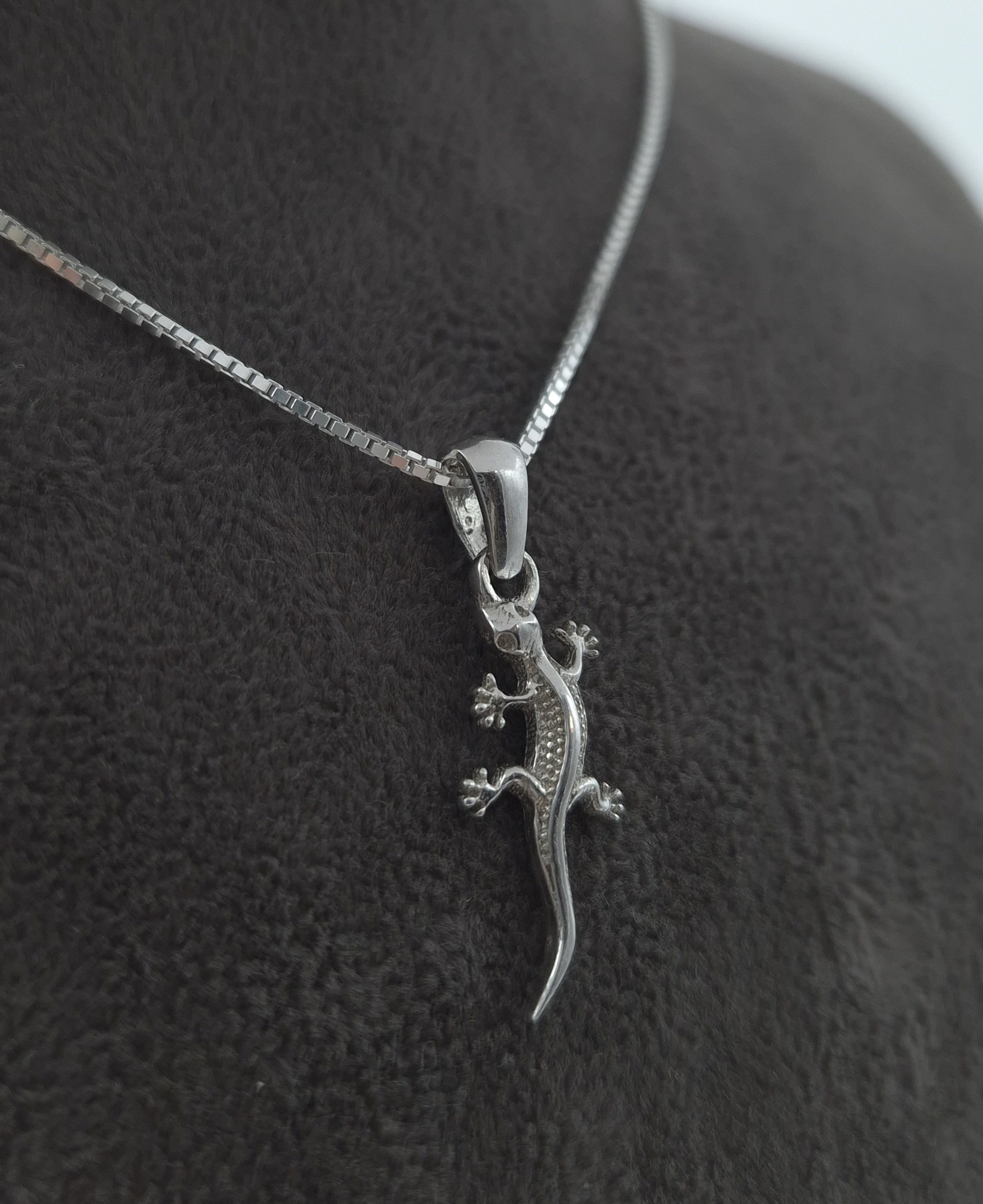NAHLE Kette mit Anhänger Silberkette 925 Salamander (inkl. Schmuckbox), 925 Silber Anhänger mit Zirkonia - rhodiniert – Bild 3 von 5
