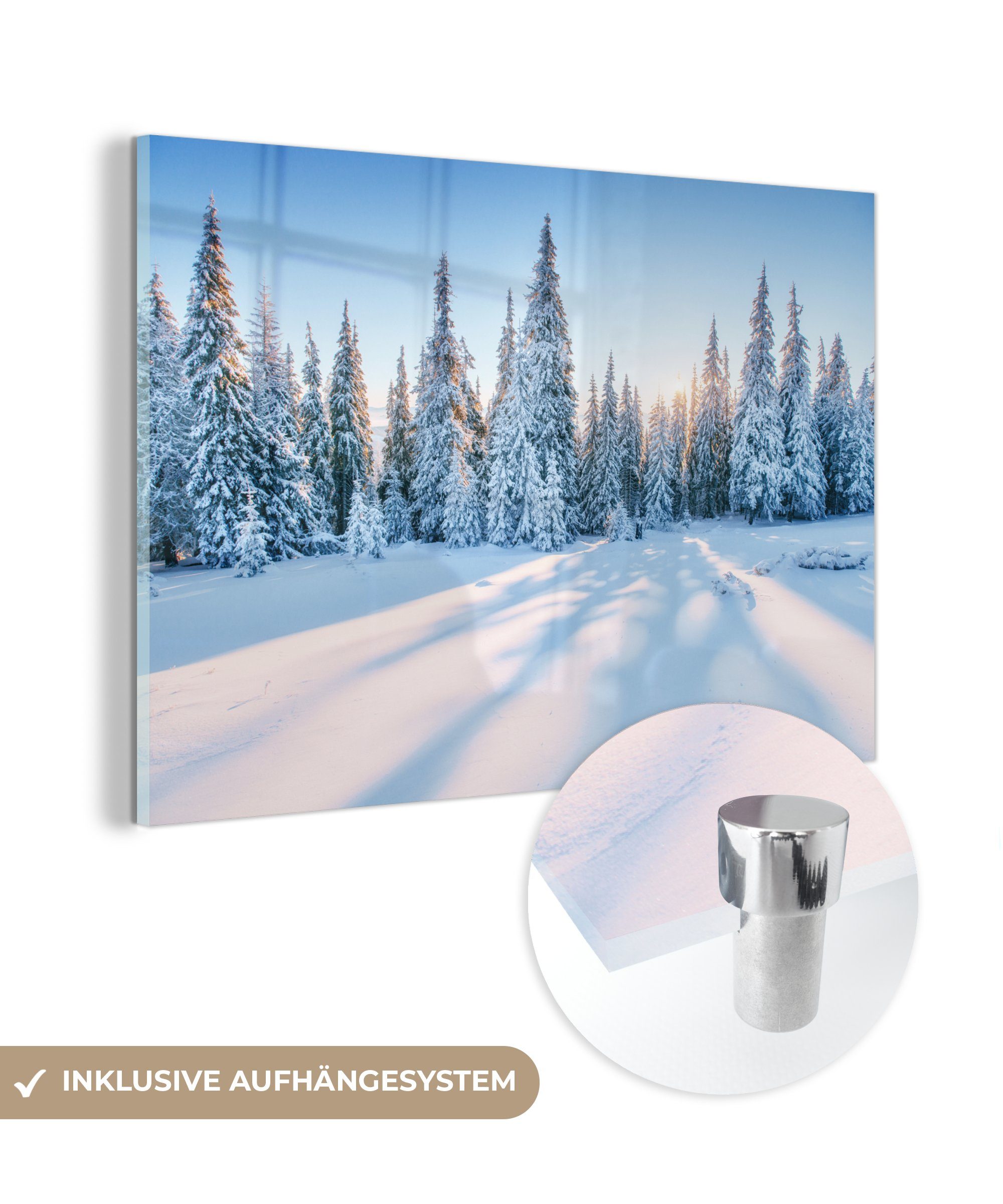 MuchoWow Acrylglasbild Wald - Schnee - Winter, (1 St), Acrylglasbilder Wohnzimmer & Schlafzimmer