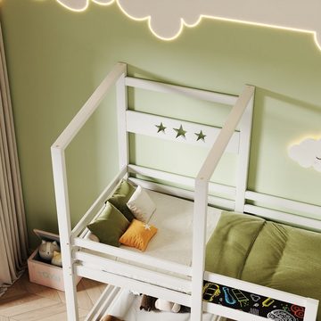 Flieks Etagenbett, Kinderbett mit Tafel und Rutsche Hochbett mit Leiter 90x200cm