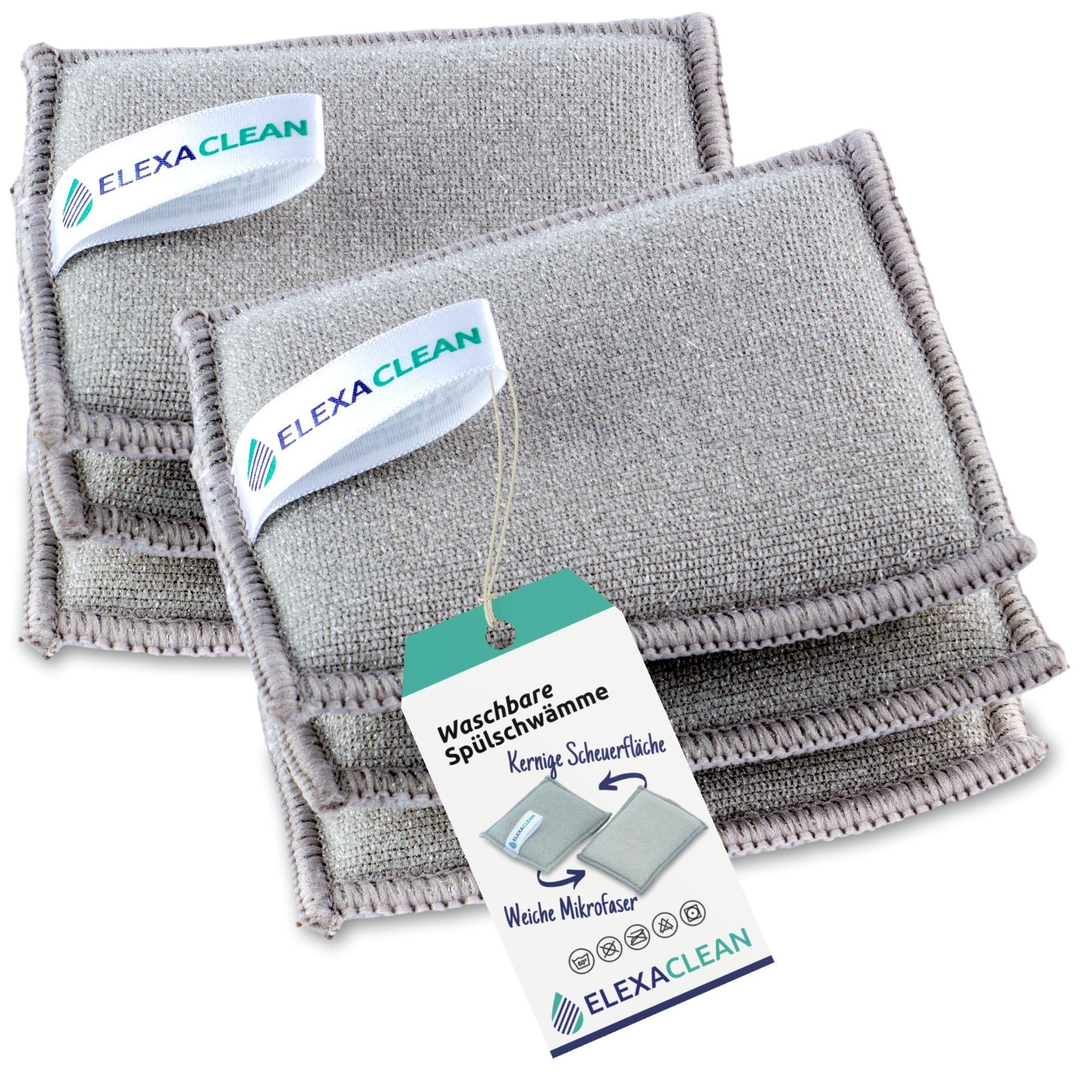 ELEXACLEAN Geschirrschwamm Waschbarer Spülschwamm, 6er Set, 10x8 cm, KLEINE VERSION