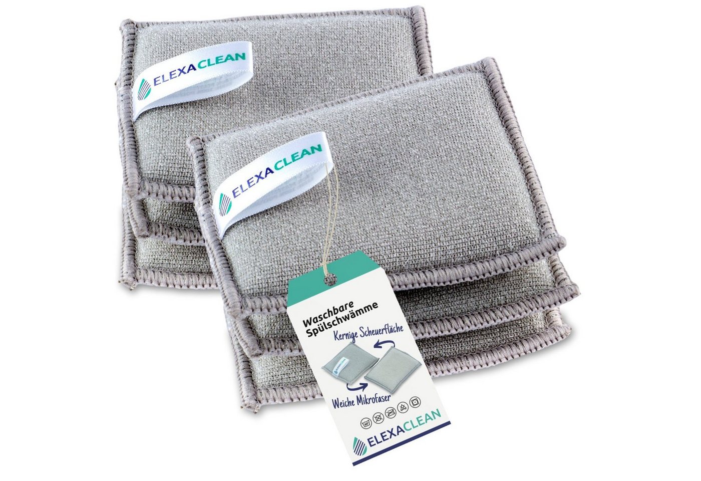 ELEXACLEAN Geschirrschwamm Waschbarer Spülschwamm, 6er Set, 10x8 cm, KLEINE VERSION