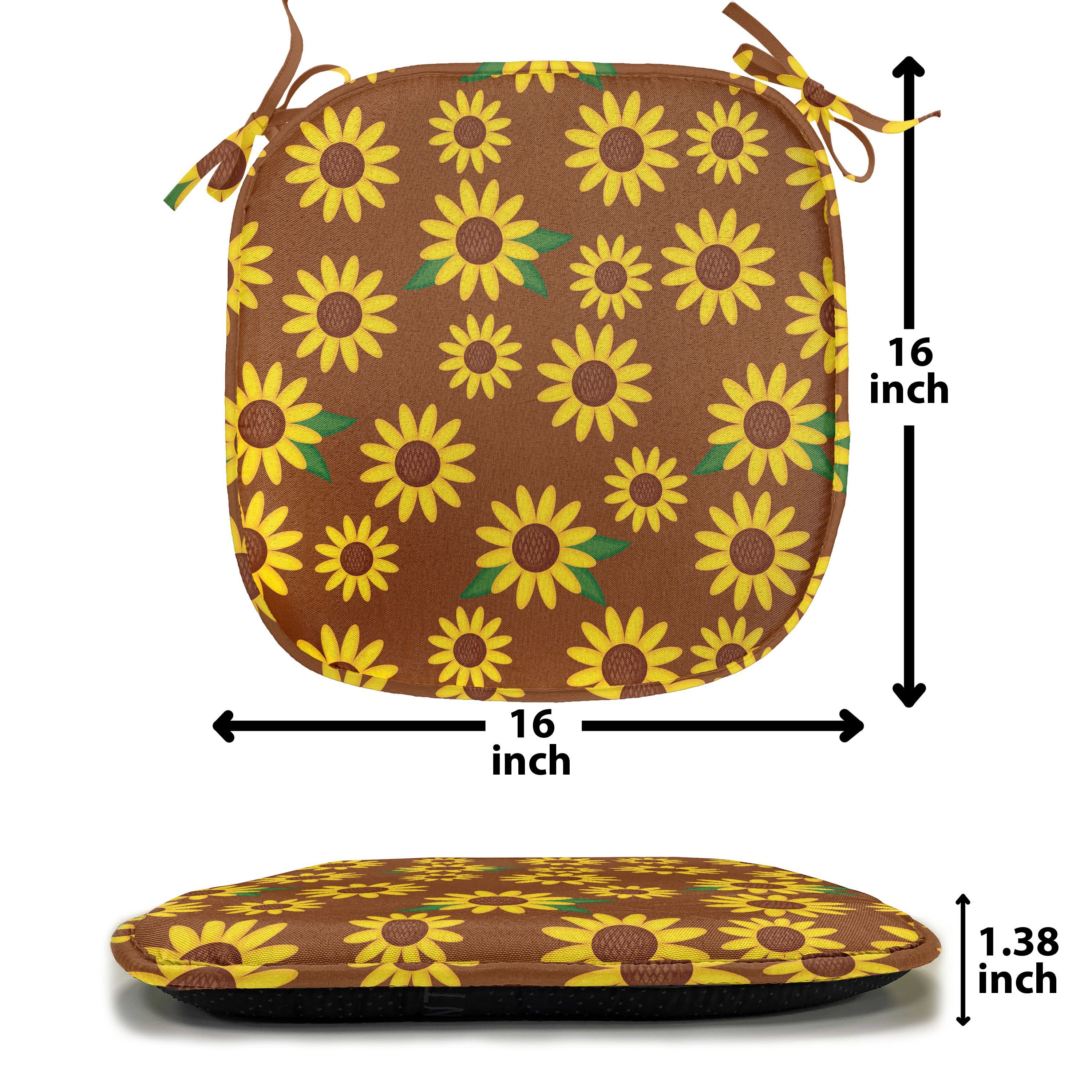 Riemen mit für wasserfestes Küchensitze, Cartoon-Blüten Abakuhaus Sonnenblume Kissen Dekoratives Stuhlkissen