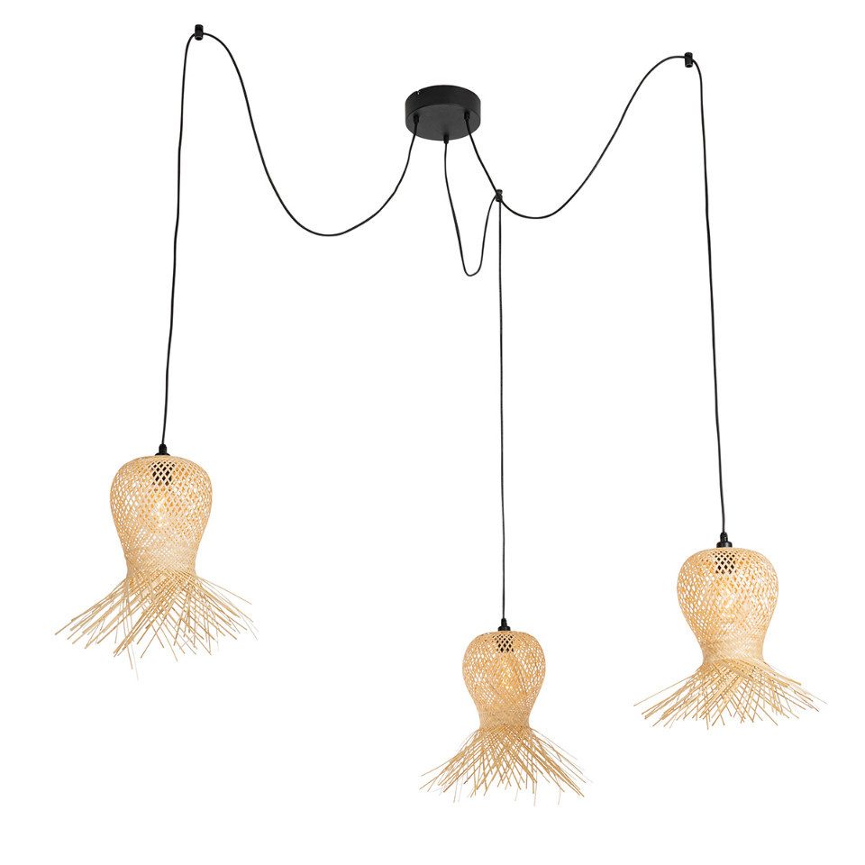 Qazqa Außen-Deckenleuchte Carlos, ohne Leuchtmittel, E27, Naturel, Orientalisch, Bamboo, 3-flammig