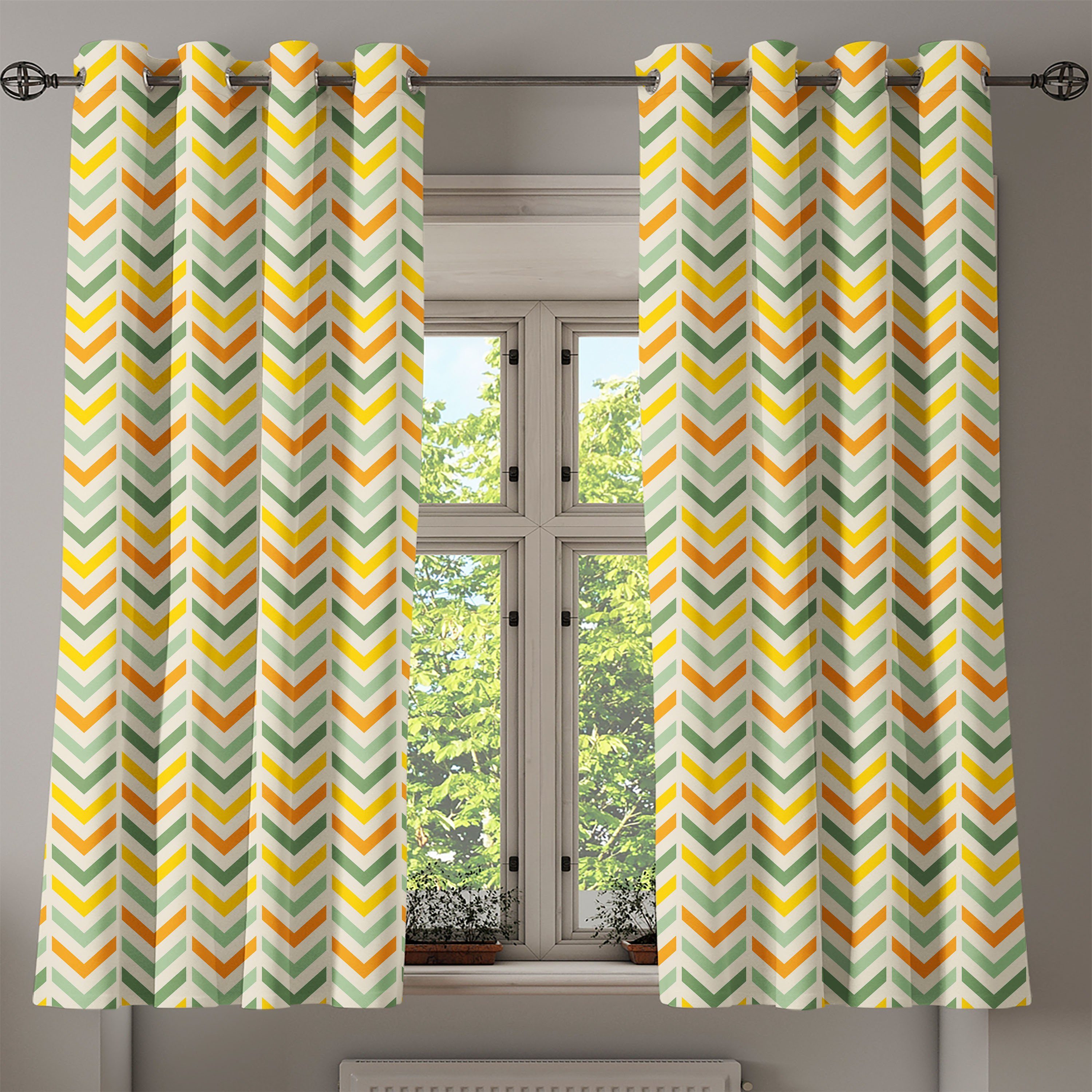 Gardine Dekorative 2-Panel-Fenstervorhänge Zigzags Wohnzimmer, Abakuhaus, Retro Winkel für Vertikal Schlafzimmer