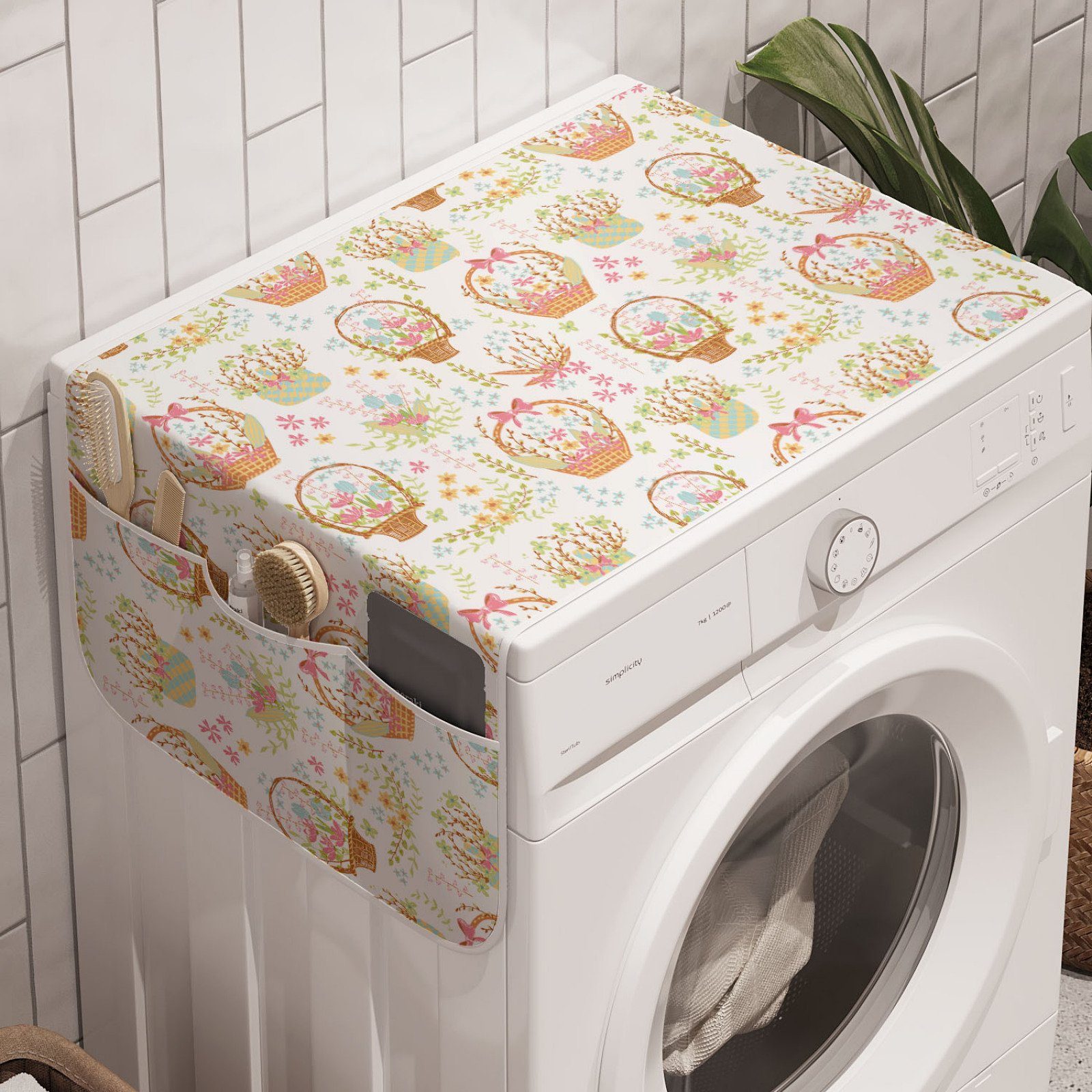 Abakuhaus Badorganizer Anti-Rutsch-Stoffabdeckung für Waschmaschine und Trockner, Blumen Pastel Tone Bouquet Baskets