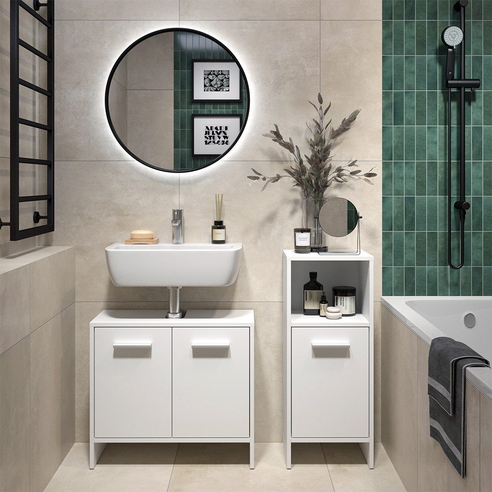 Vicco Badmöbel-Set Karli, Weiß, 2 Teile, (2-St., 2er Set)