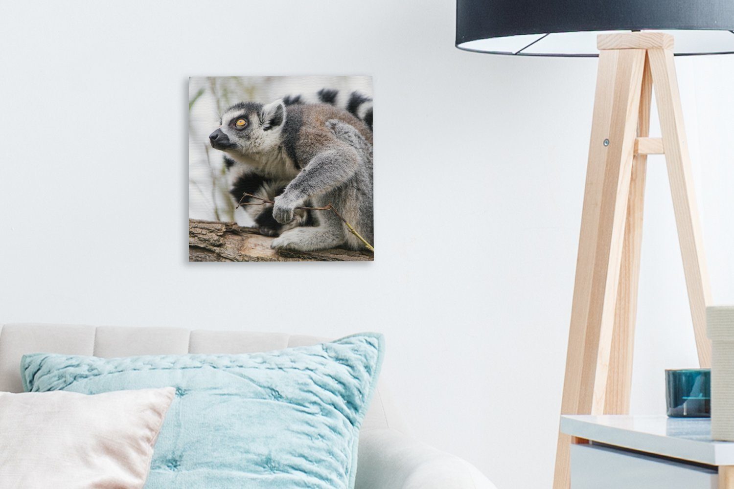 OneMillionCanvasses® Leinwandbild Affe Leinwand (1 Bilder - Baum - Ringelschwanzlemur, St), Schlafzimmer für Wohnzimmer