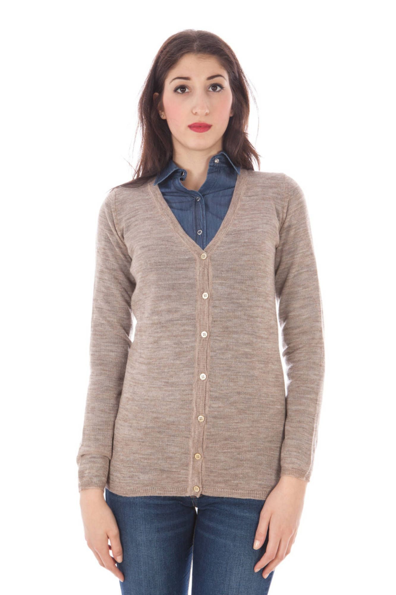 Fred Perry Вязаные свитера Zeitloser Damen-Cardigan in Beige, Strickjacke mit Knöpfen & Logo