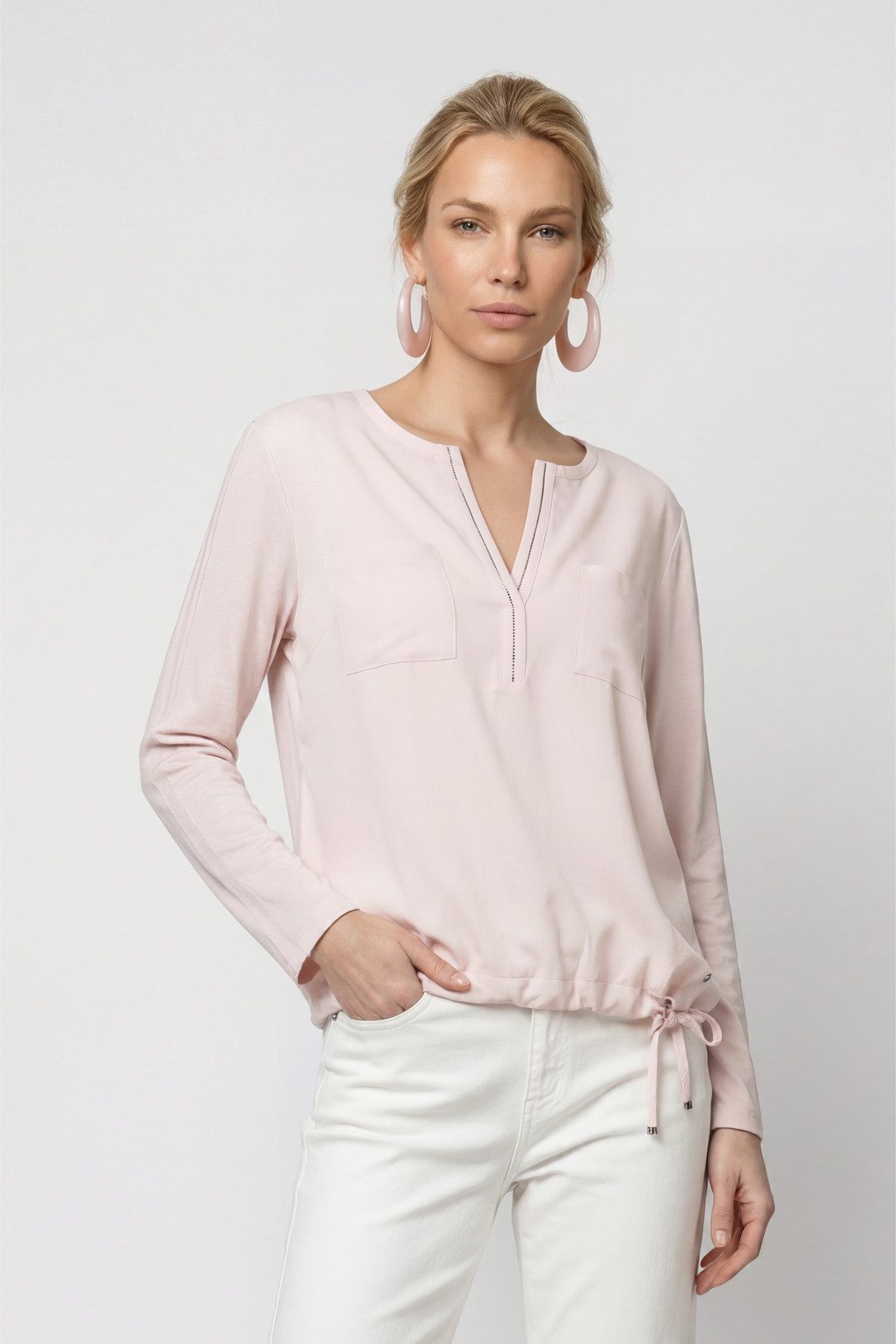 Monari Schlupfbluse Schluse Basic Schmuck Regular fit mit V-Ausschnitt