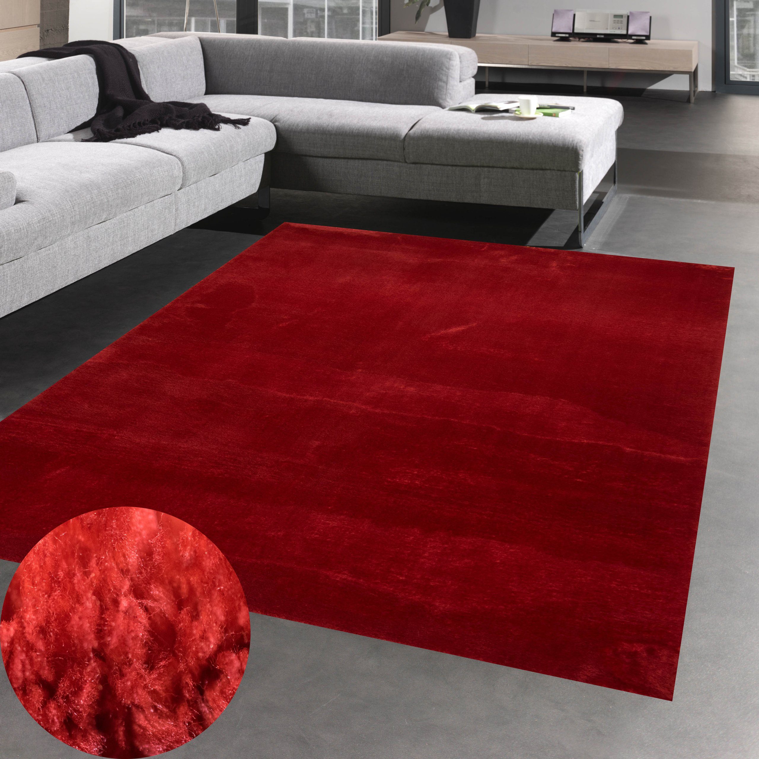 Teppich Teppich Shaggy Hochflorteppich waschbar rutschfest rot, Carpetia, rechteckig, Höhe: 18 mm
