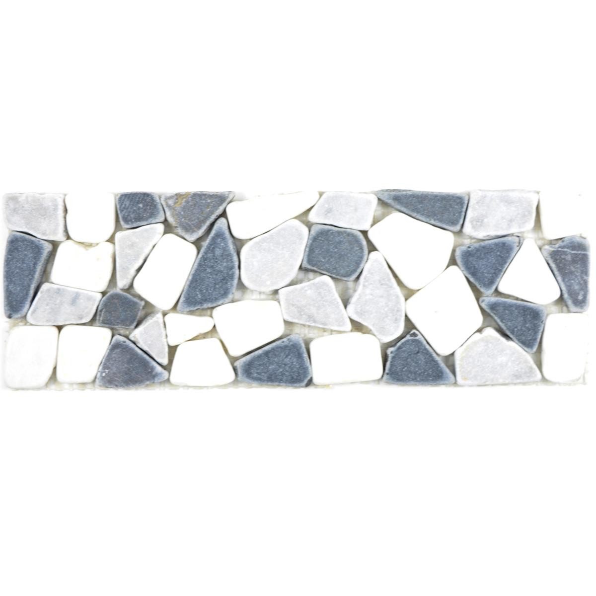 Mosafil Mosaikfliesen Naturstein Marmor Fliesenbordüre Alzira Schwarz Weiß Grau, Naturstein-Marmor 30.000x10.000, weiß-schwarz-grau, Verlegefertig auf ein Netz geklebt - Frostsicher - Wasserfest