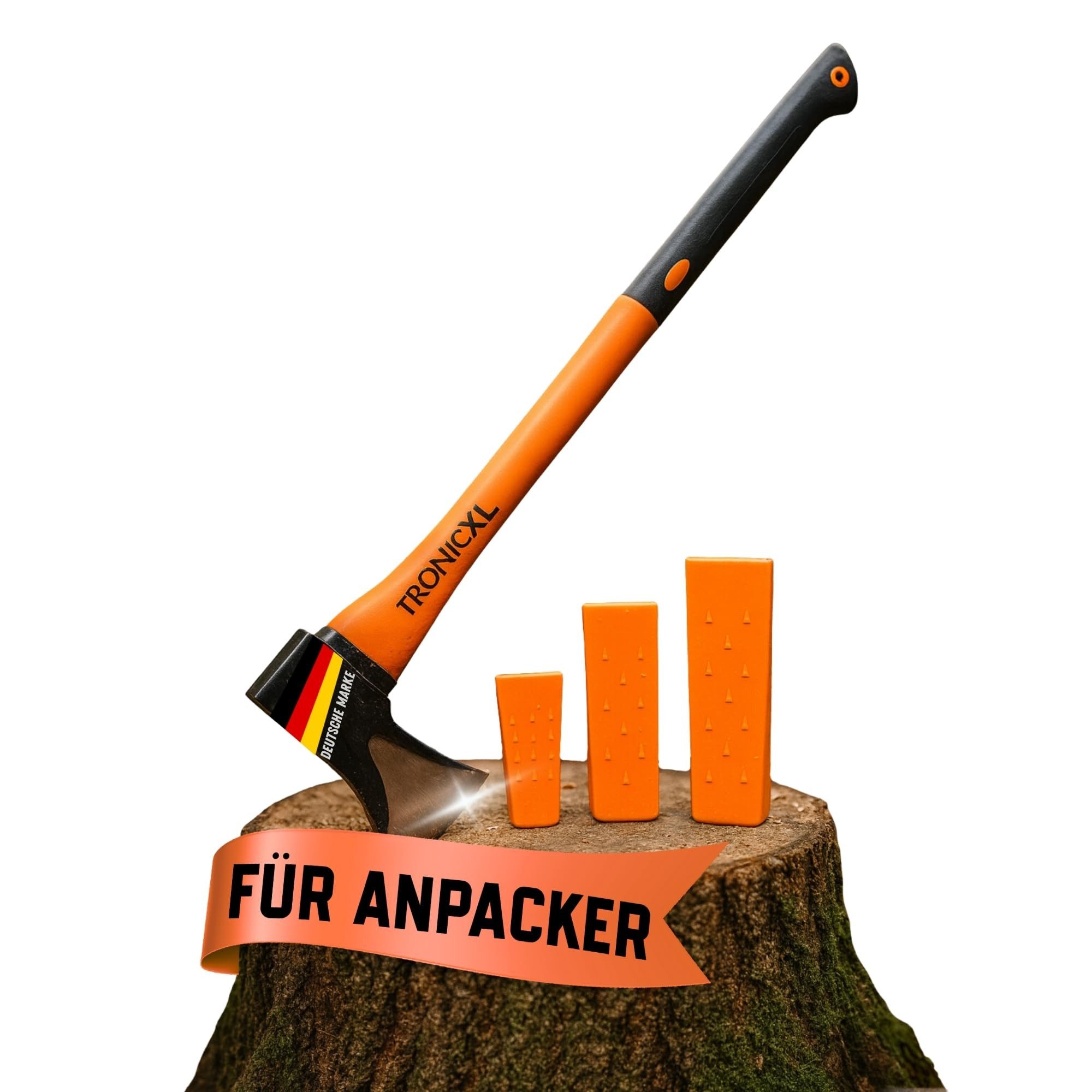 TronicXL Spaltaxt Fiberglas Spaltaxt Stahl Axt mit langem Stiel Fällkeile Spaltkeile Set, 88 cm Длина, (Holz machen, 1-St., Profi Forst), Fällkeile Brennholz Holz spalten fällen