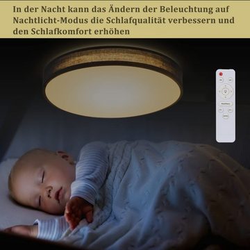 ZMH LED Deckenleuchte Ø38CM runde Stoffschirm ‎38 W Schlafzimmer Whonzimmer, dimmbar, LED fest integriert, warmweiß-kaltweiß, Schwarz