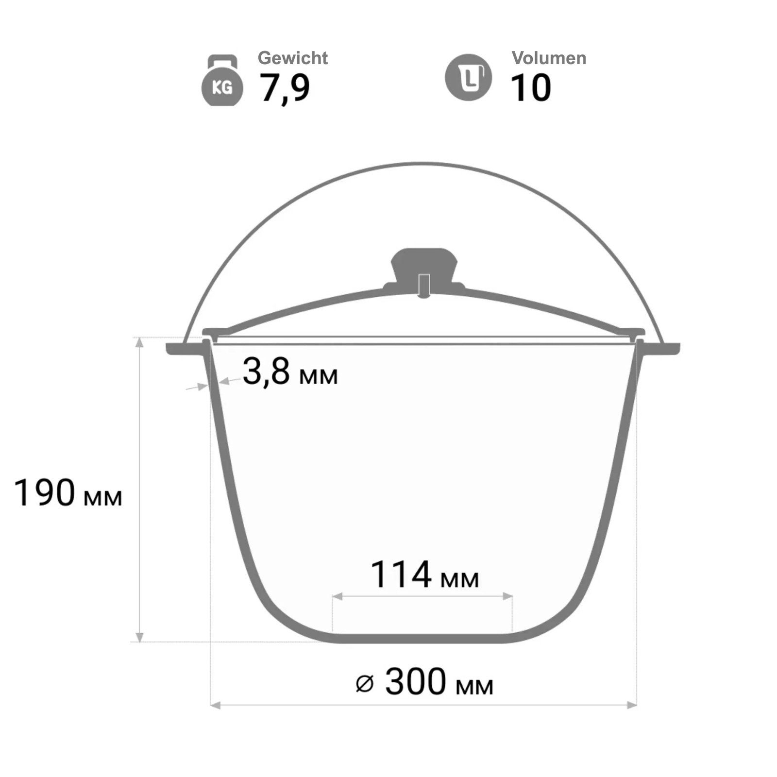 4BIG.fun Grilltopf 10L Kazan Schwenktopf mit Deckel aus Gusseisen, Gusseisen