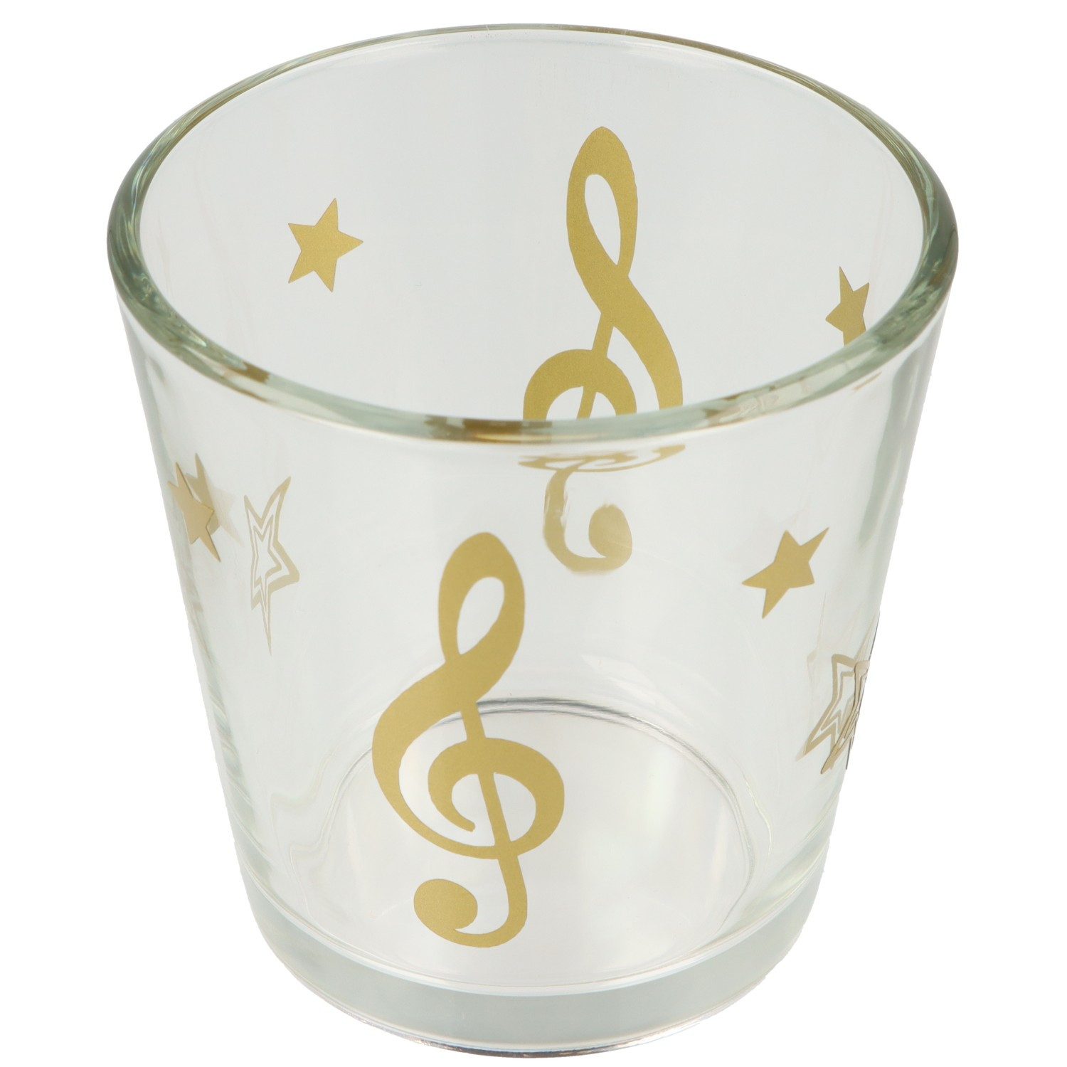 Teelichthalter weihnachtliches Teelichtglas mit Violinschlüssel und Sternen