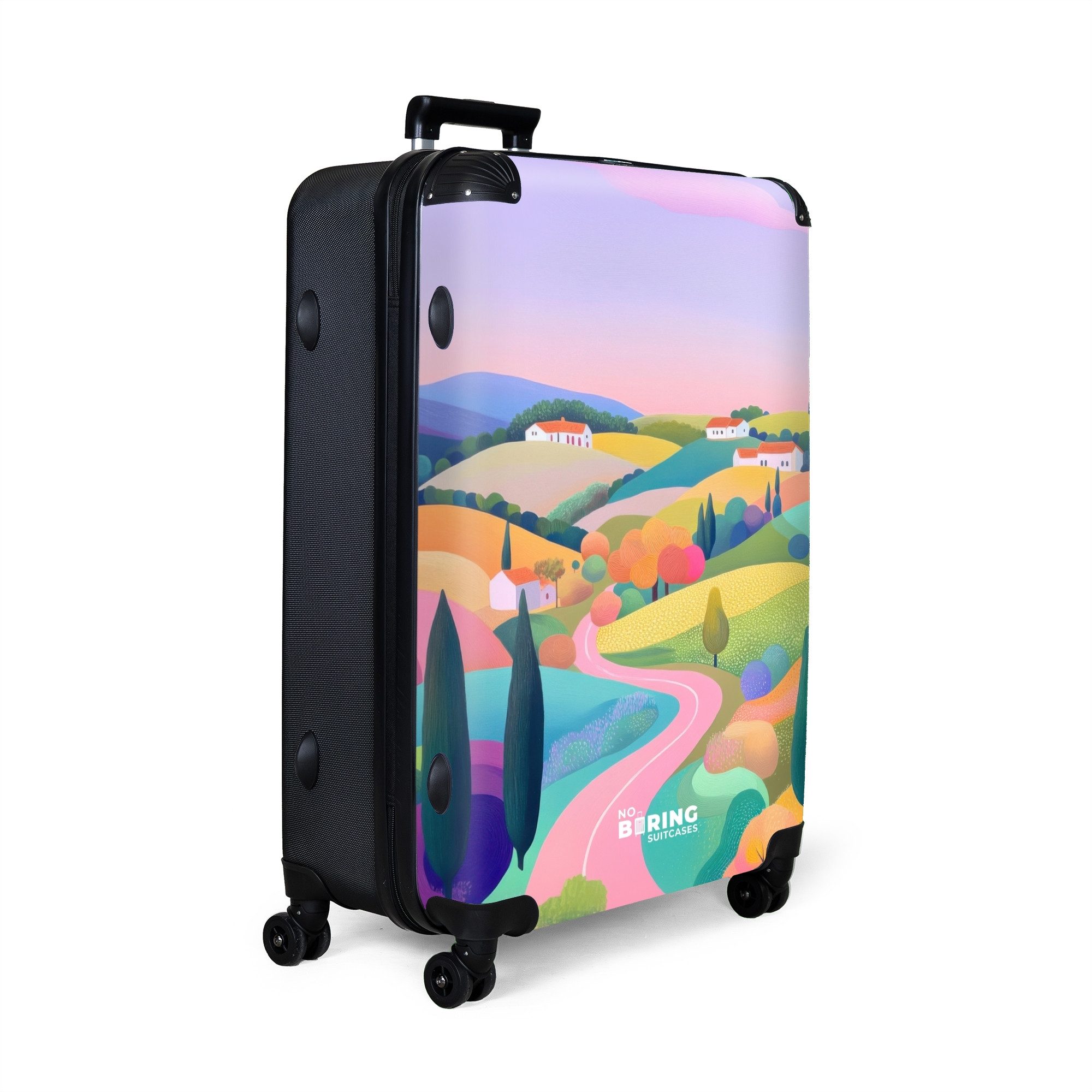 NoBoringSuitcases.com© Hartschalen-Trolley Hügellandschaft mit Pastellfarbe günstig online kaufen