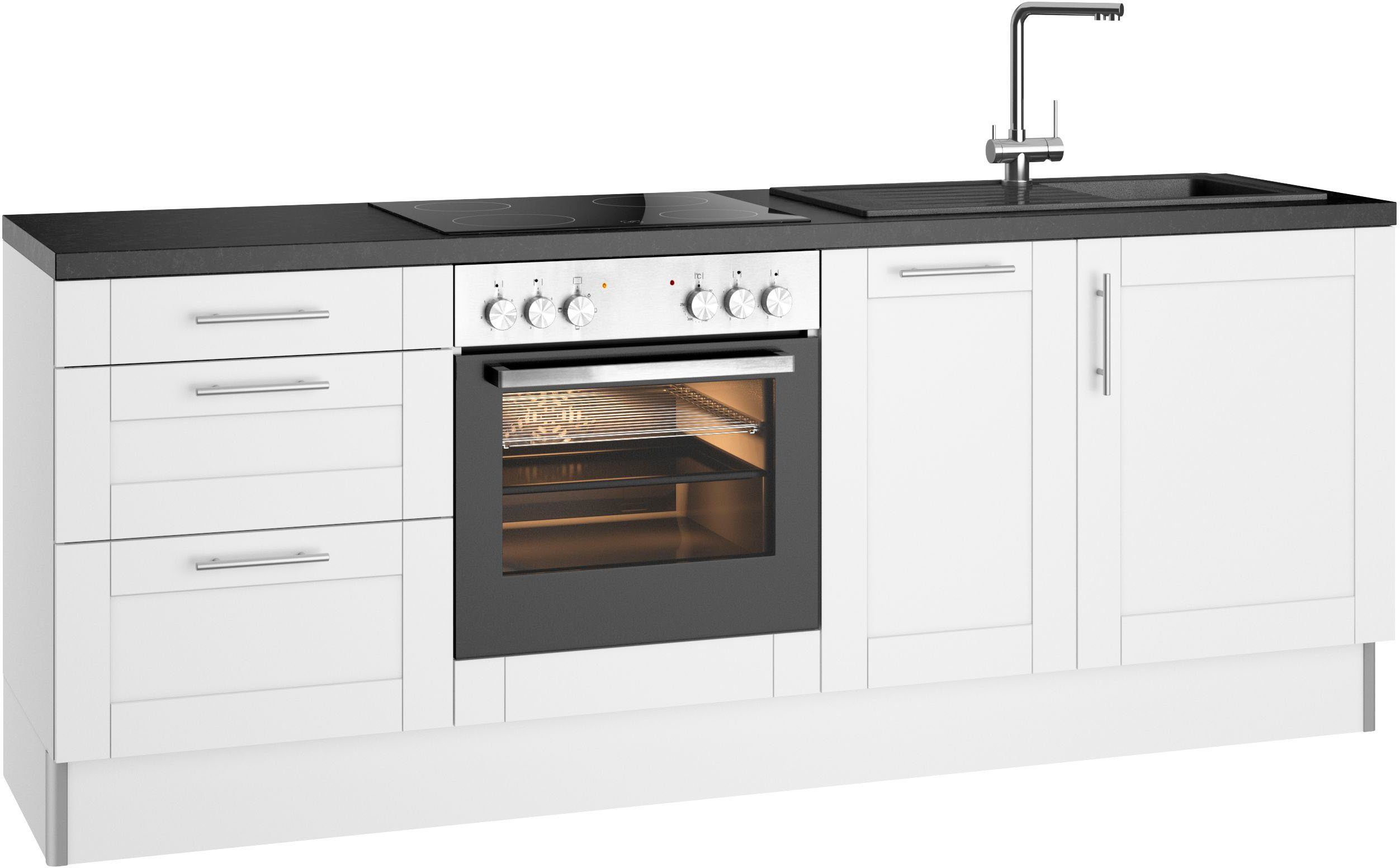 KOCHSTATION Küchenzeile KS-Ahus, 225 cm breit,wahlweise mit E-Geräten,Soft Close Funktion, MDF Fronten