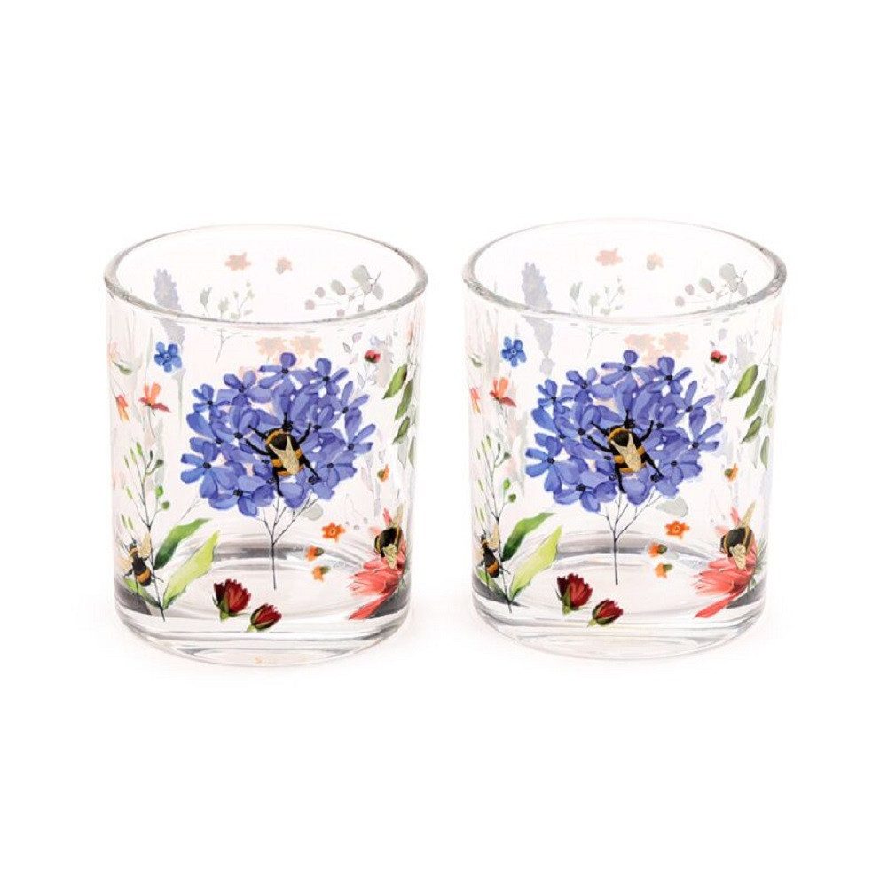 Puckator Glas Nectar Meadows Bienen, Day of the Dead Totenkopf, Fruits, Kuh, Glas, 2er-Set, ca. Ø 8 x 9 cm, für ca. 350 ml