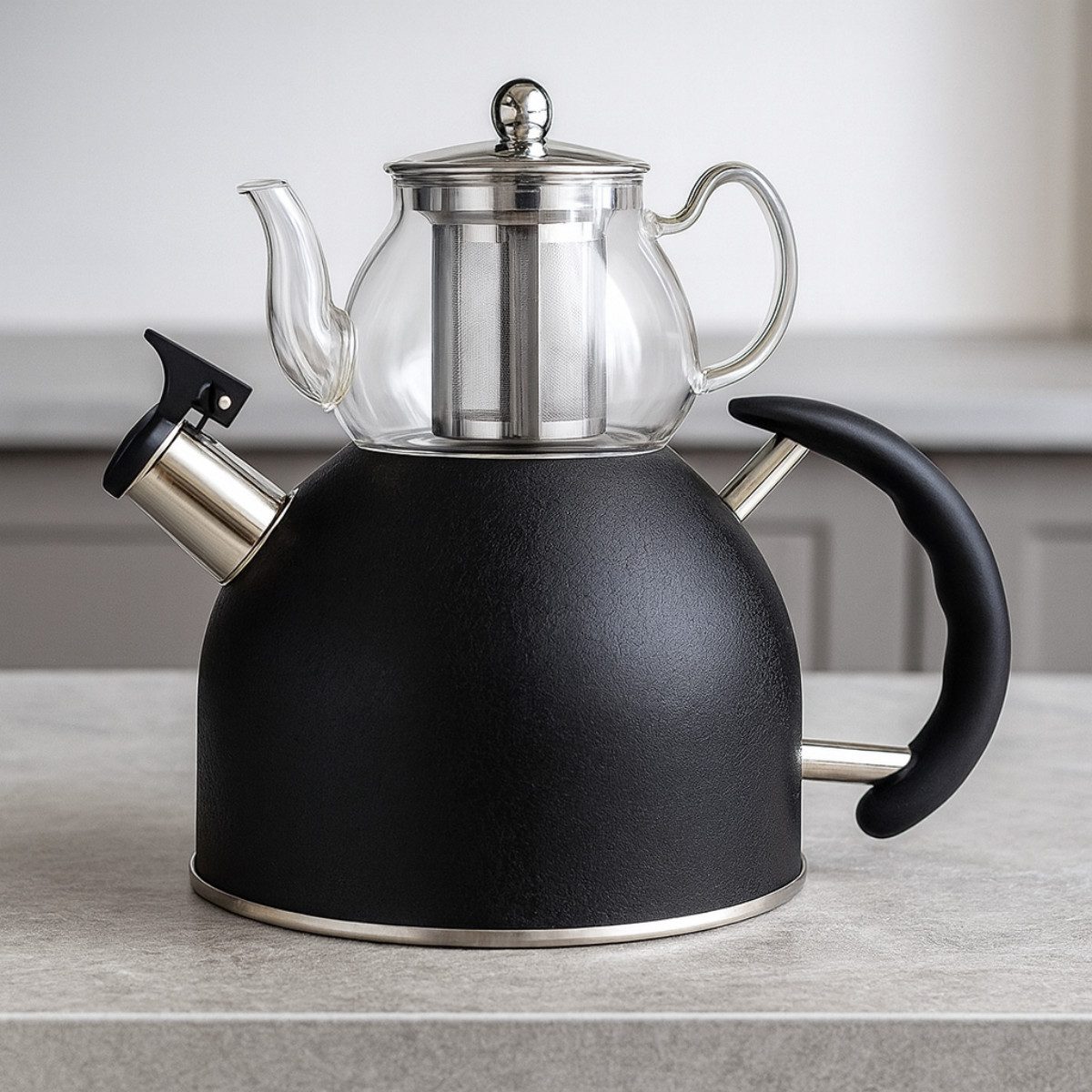 alesvelt Caydanlik-Teekanne Gaya Retro 2er Set Glaskanne Hitzebeständig 2,5 L