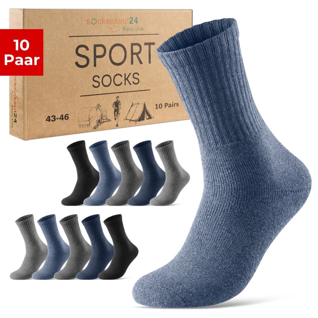 sockenkauf24 Tennissocken 10 Paar Damen & Herren Sportsocken atmungsaktiv Arbeitssocken Baumwolle