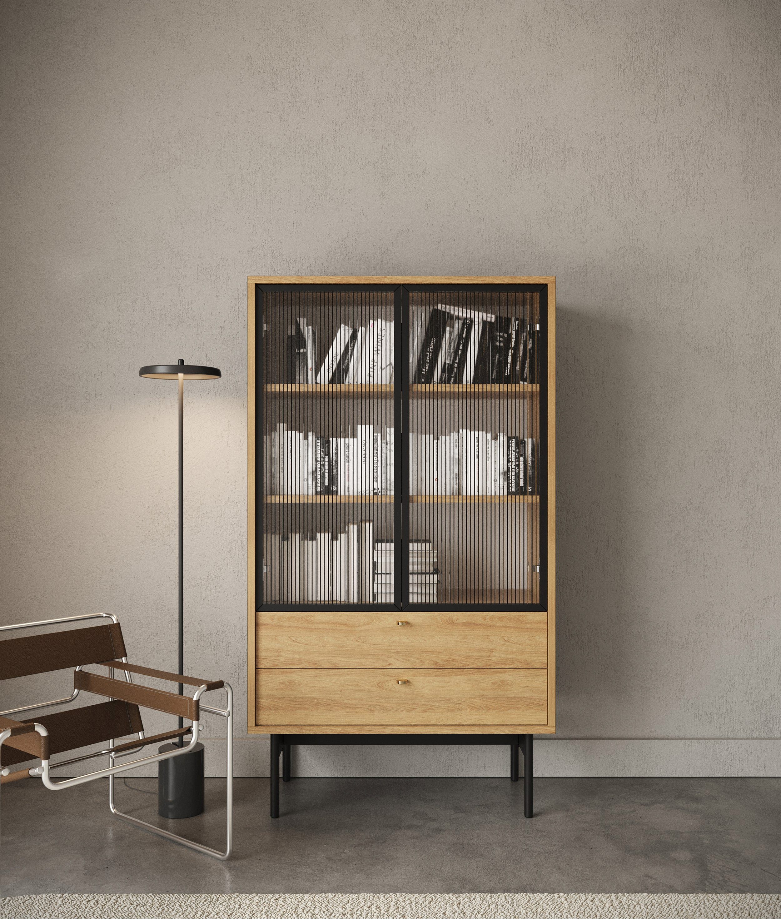 Selsey Standvitrine OLAR II Vitrine mit Glastüren,85x41 cm
