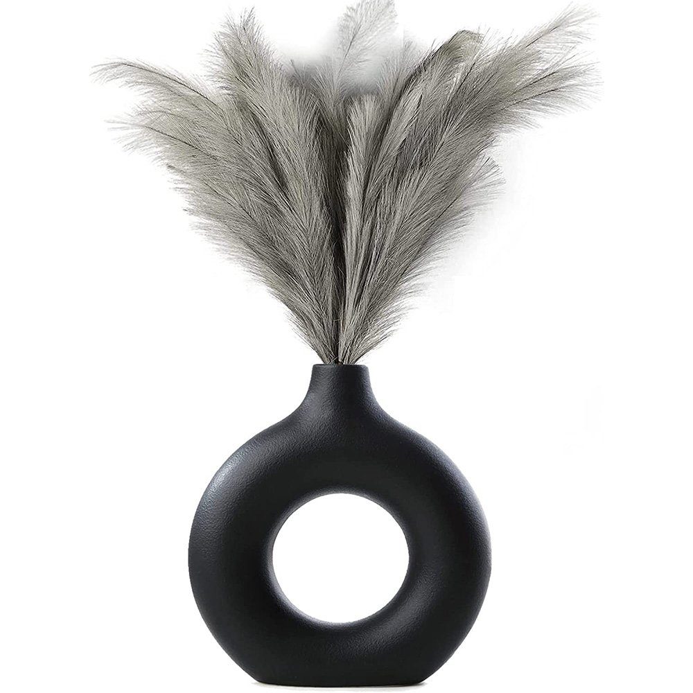 zggzerg Dekovase Keramik Vase für Pampasgras, Schwarze Donut Vase Deko Wohn günstig online kaufen