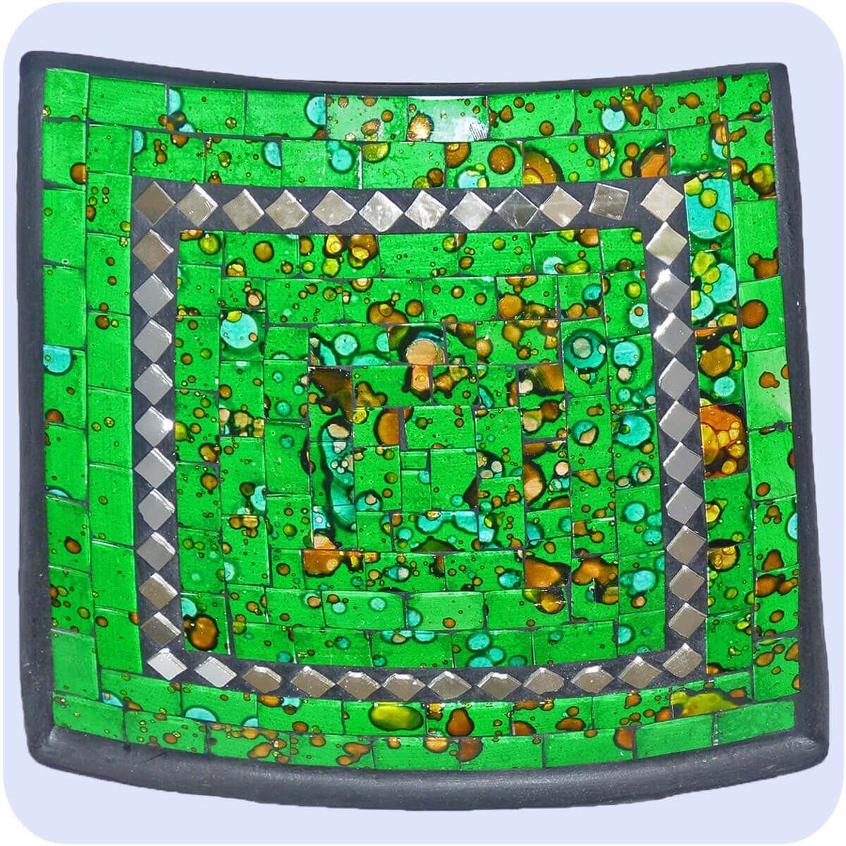 SIMANDRA Dekoschale Mosaik Schale Quadrat mit Spiegel ca. 25 cm (1 Stück) Grün
