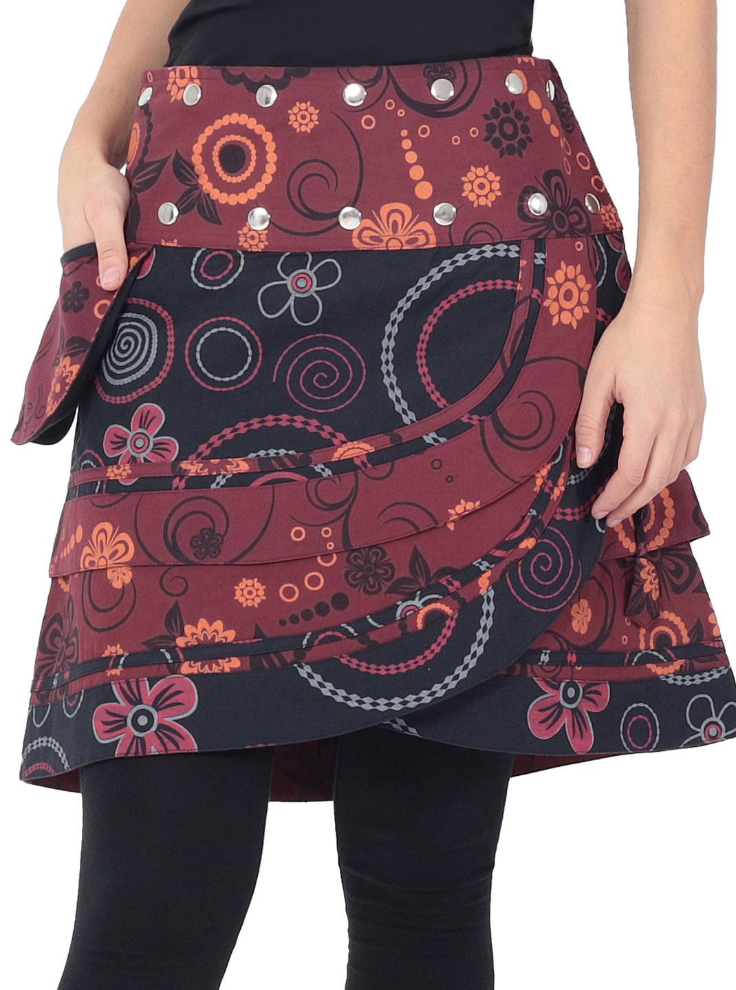 PUREWONDER Wickelrock Damen Wickelrock mit Blumen und femininem Muster Nr. 182 Rot Baumwolle Einheitsgröße